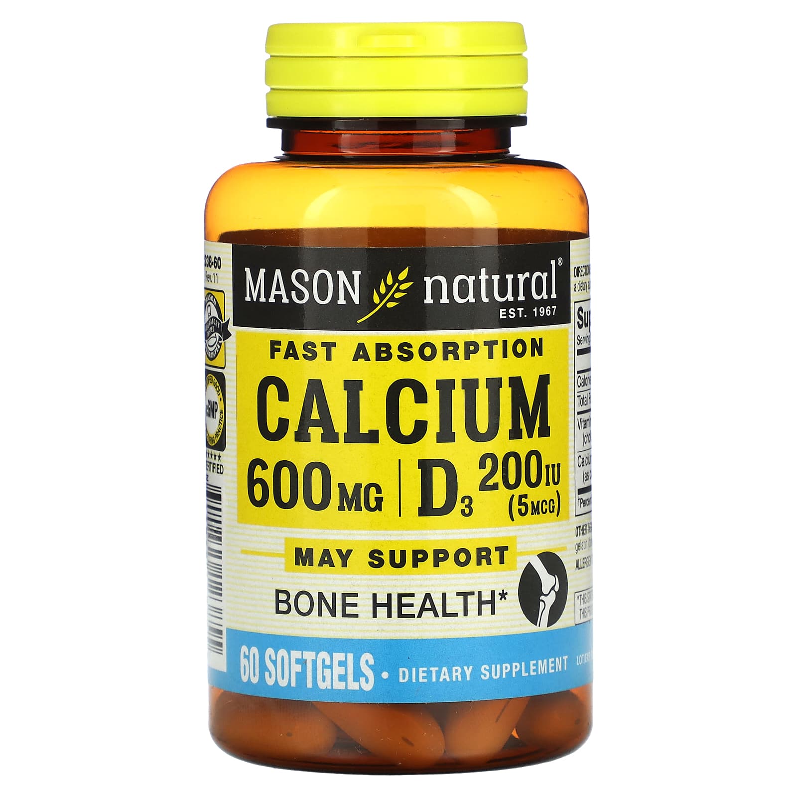 Mason Natural-Calcium with Vitamin D3-Fast Absorption-60 Softgels