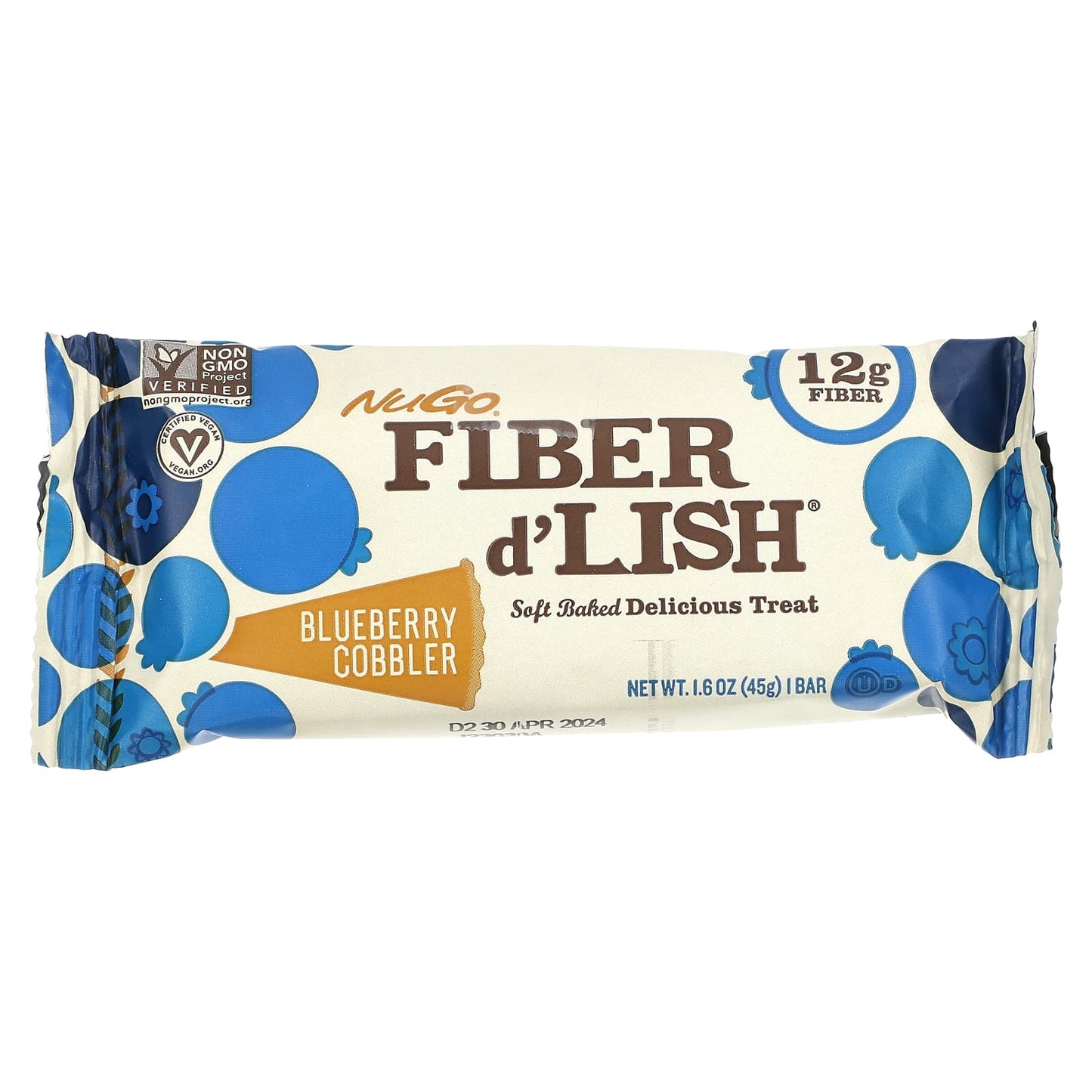 NuGo Nutrition, Fiber d'Lish, Blueberry Cobbler, 16 Bars 1.6 oz (45 g) Each