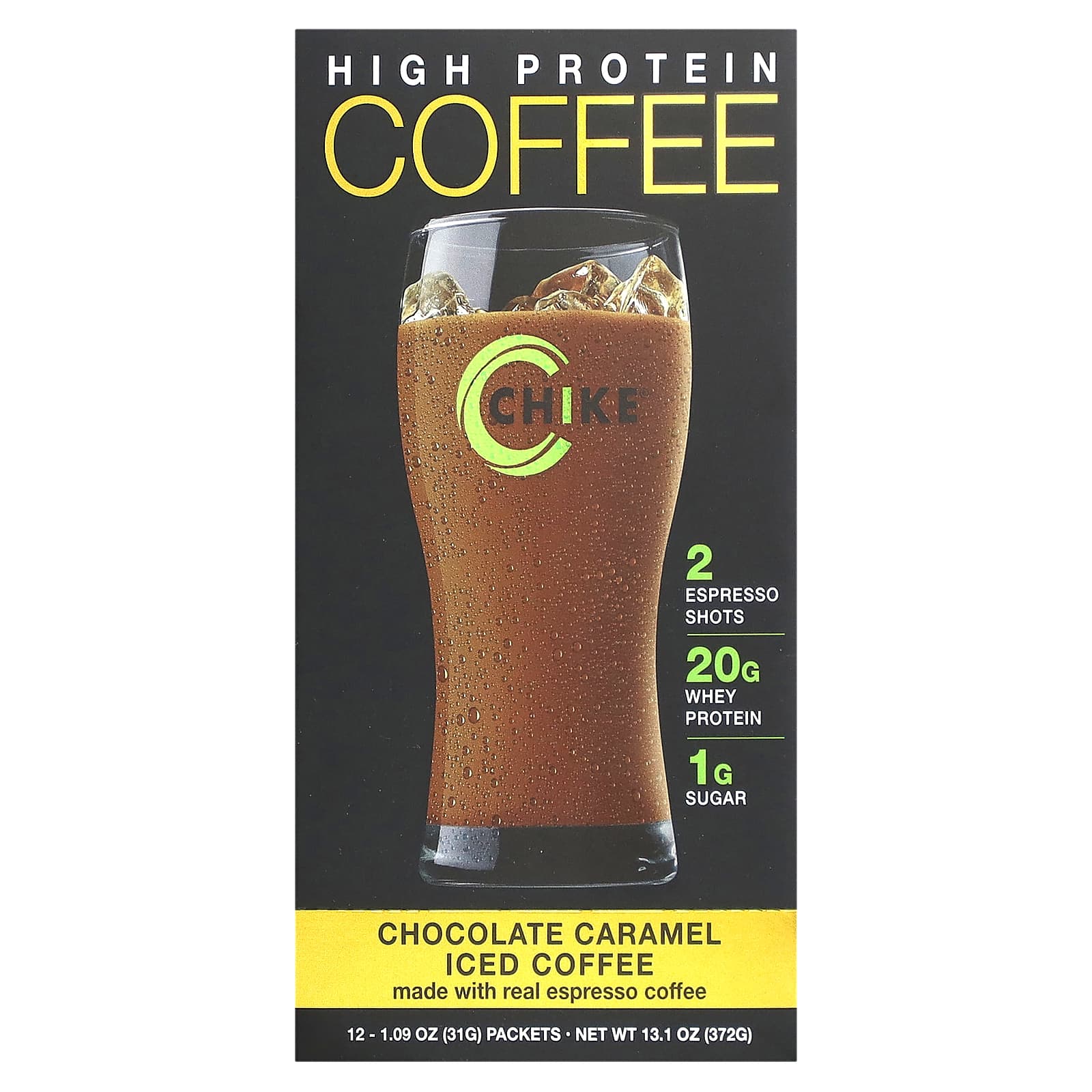 Chike Nutrition-High Protein Iced Coffee-Chocolate Caramel-12 Packets-1.09 oz (31 g) Each