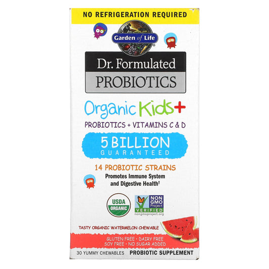 Garden of Life-Dr. Formulated Probiotics-Organic Kids +-Tasty Organic Watermelon-30 Yummy Chewables