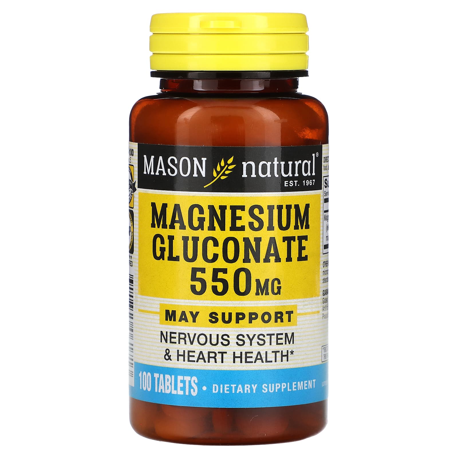 Mason Natural-Magnesium Gluconate-550 mg-100 Tablets