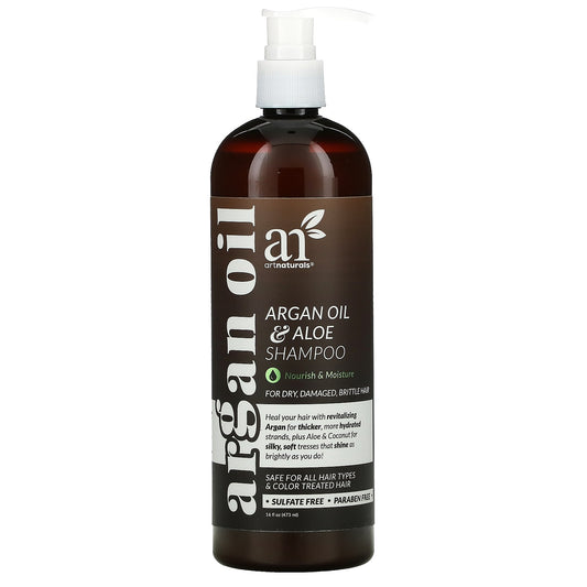 artnaturals-Argan Oil & Aloe Shampoo-For Dry-Damaged-Brittle Hair-16 fl oz (473 ml)