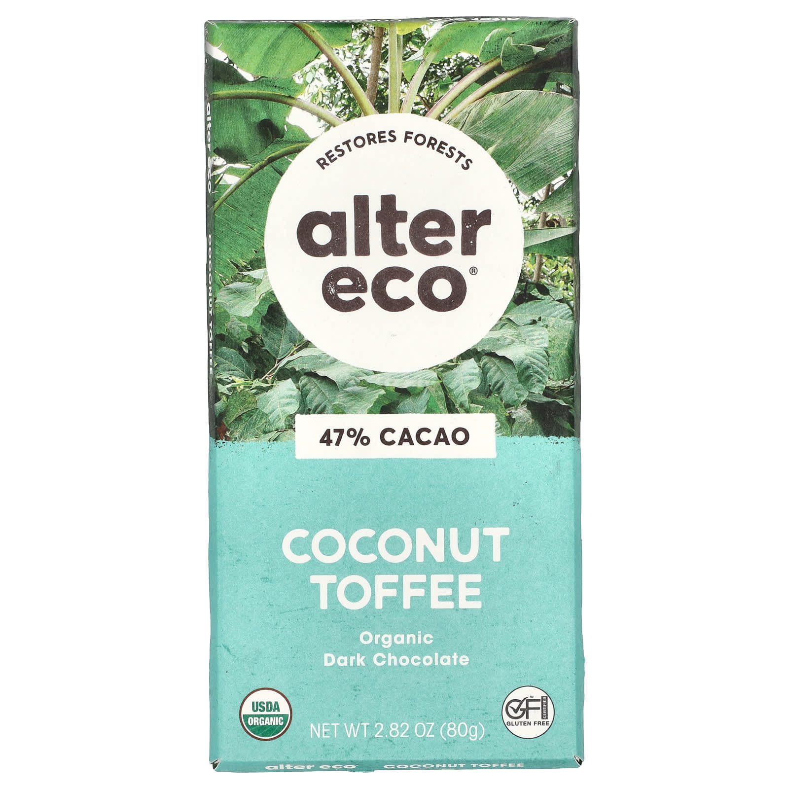 Alter Eco-Organic Dark Chocolate Bar-Coconut Toffee-47% Cacao-2.82 oz (80 g)