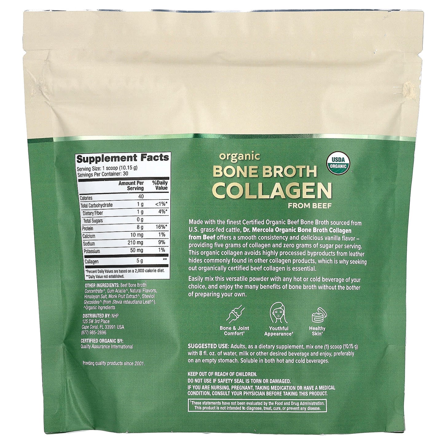 Dr. Mercola, Organic Bone Broth Collagen from Beef, Vanilla, 10.74 oz (304.5 g)