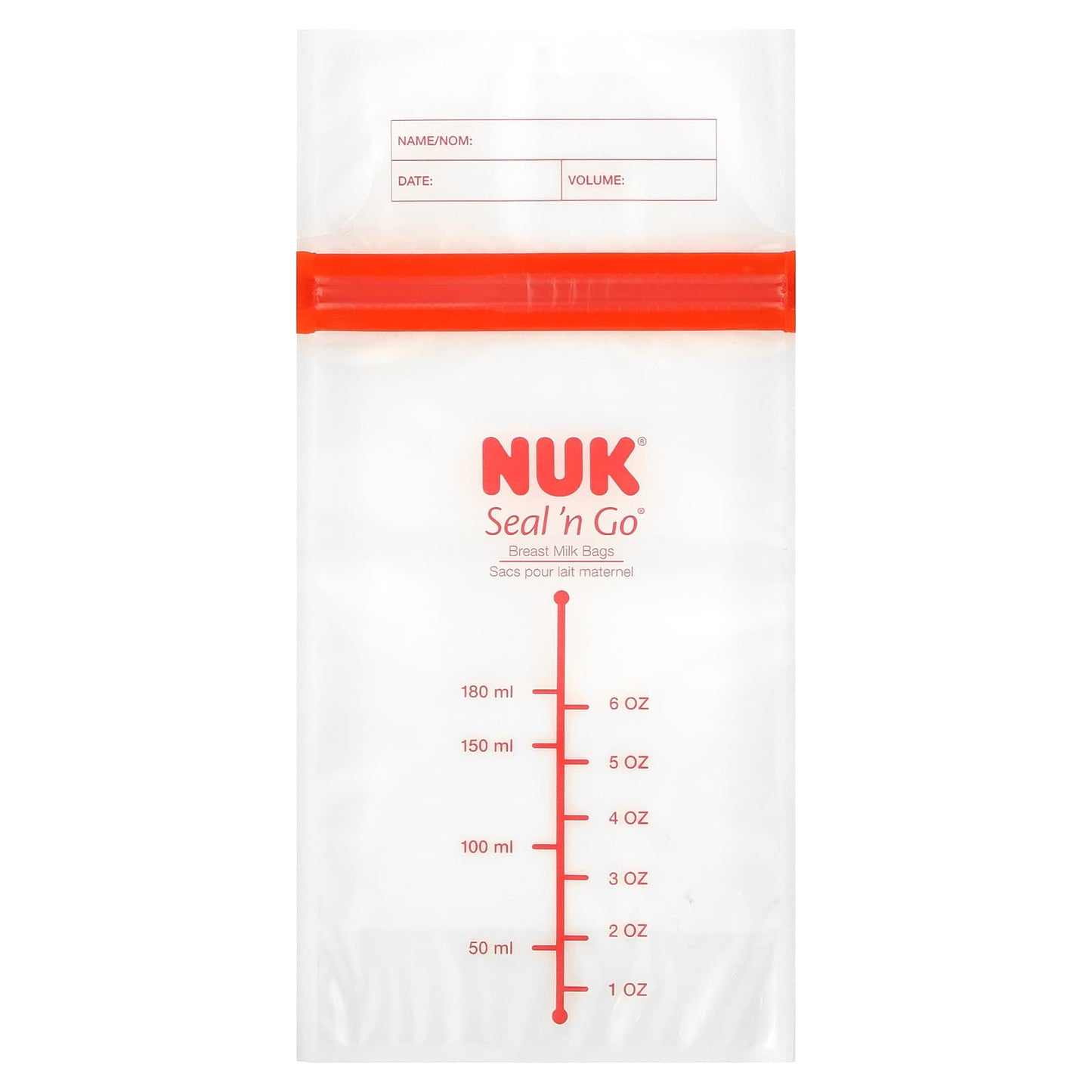 NUK, Seal 'n Go, Breast Milk Bags, 100 Pre-Sterilized Storage Bags, 6 oz (180 ml) Each