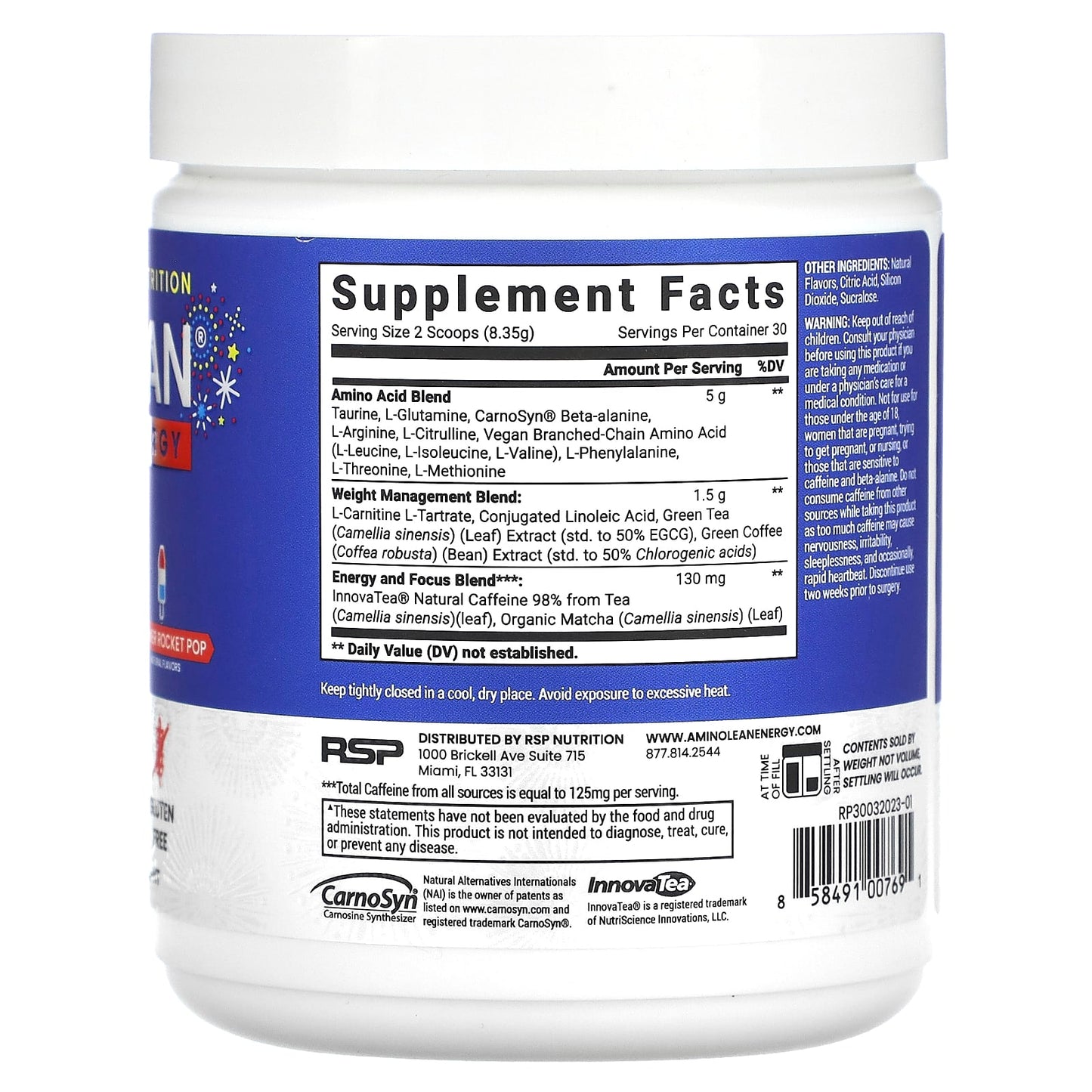 RSP Nutrition, AminoLean Energy, Summer Rocket Pop, 8.84 oz (250.5 g)