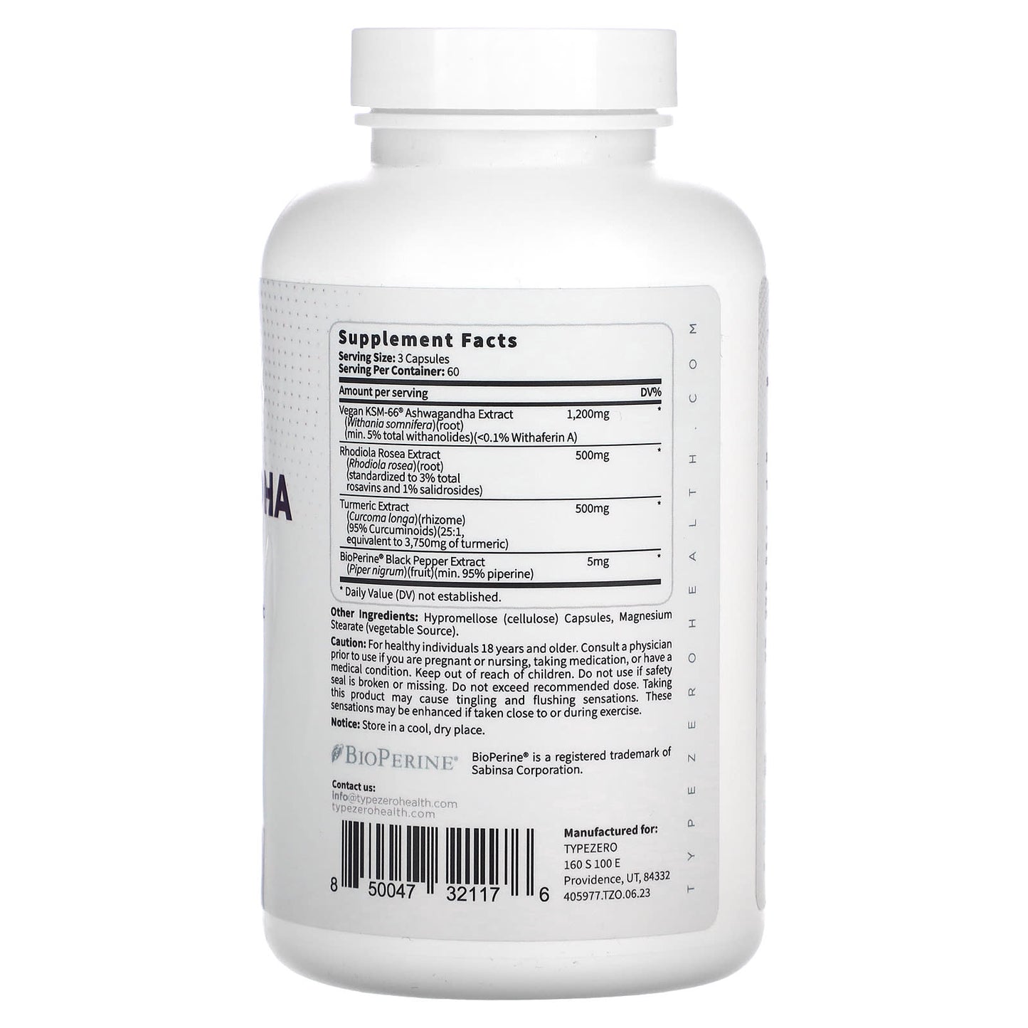 TypeZero, Clean, Ashwagandha Complex, 180 Capsules