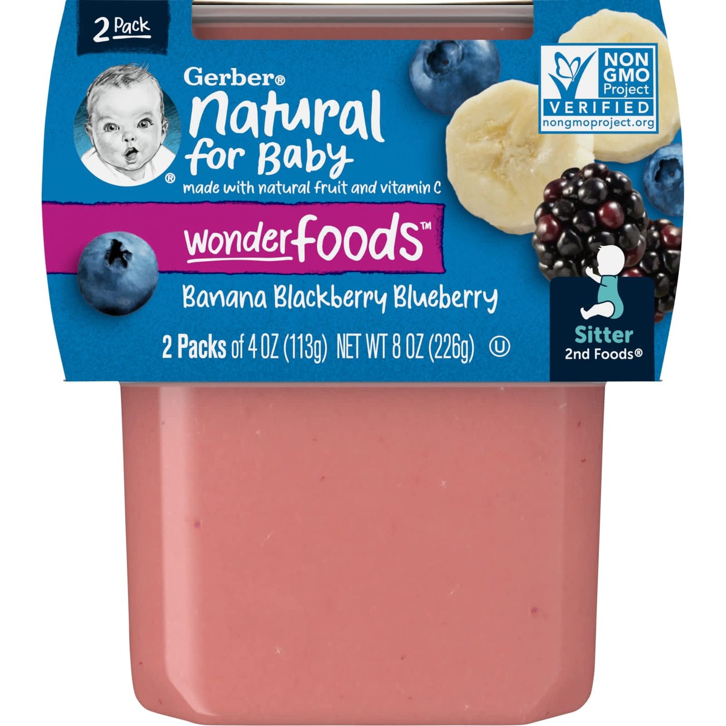 Gerber-Natural for Baby-Wonder Foods-2nd Foods-Banana Blackberry Blueberry-2 Pack-4 oz (113 g) Each