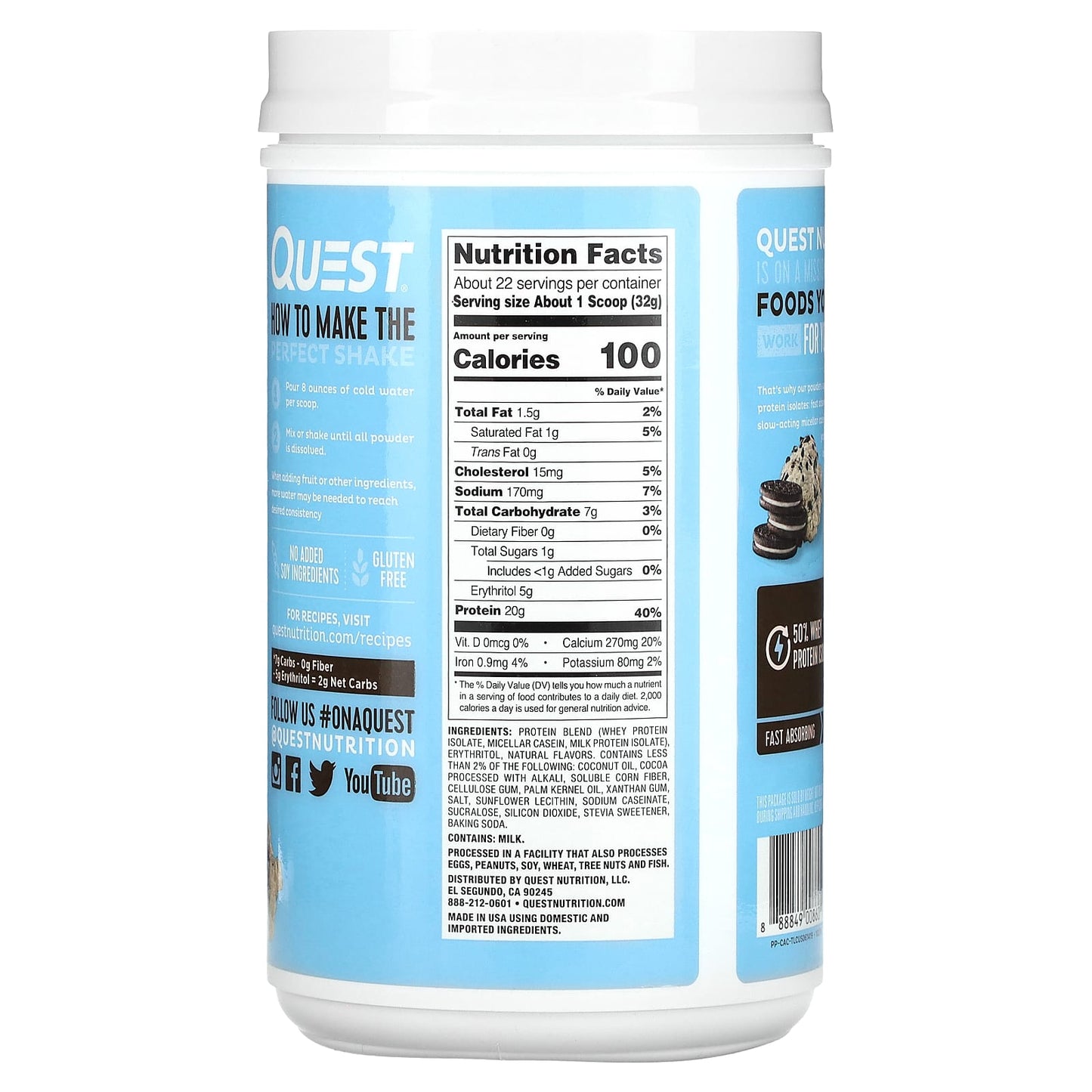 Quest Nutrition, Protein Powder, Cookies & Cream, 1.6 lb (726 g)