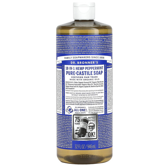 Dr. Bronner's-18-in-1 Hemp Pure-Castile Soap-Peppermint-32 fl oz (946 ml)