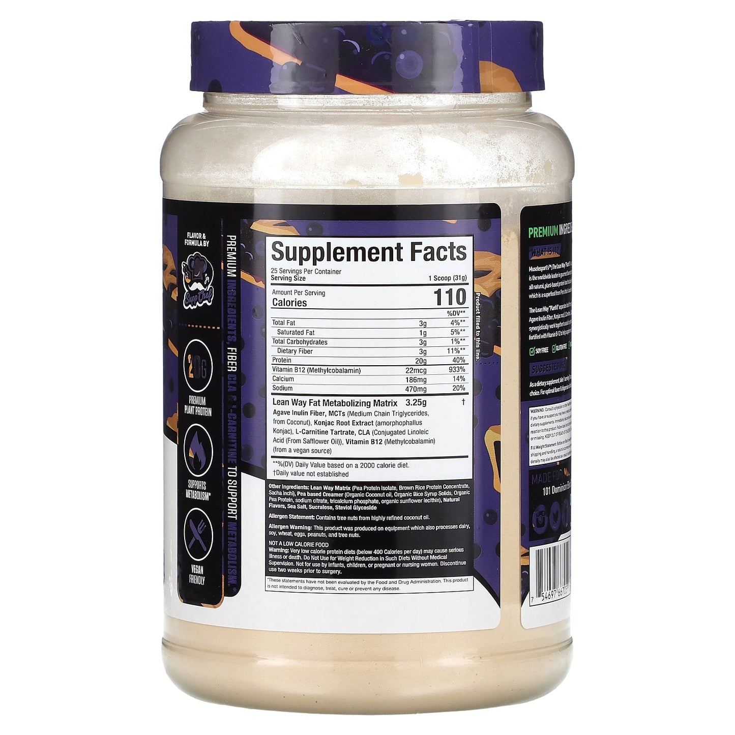 MuscleSport, The Lean Whey, Plant'd, Blueberry Cobbler, 1.7 lbs (775 g)