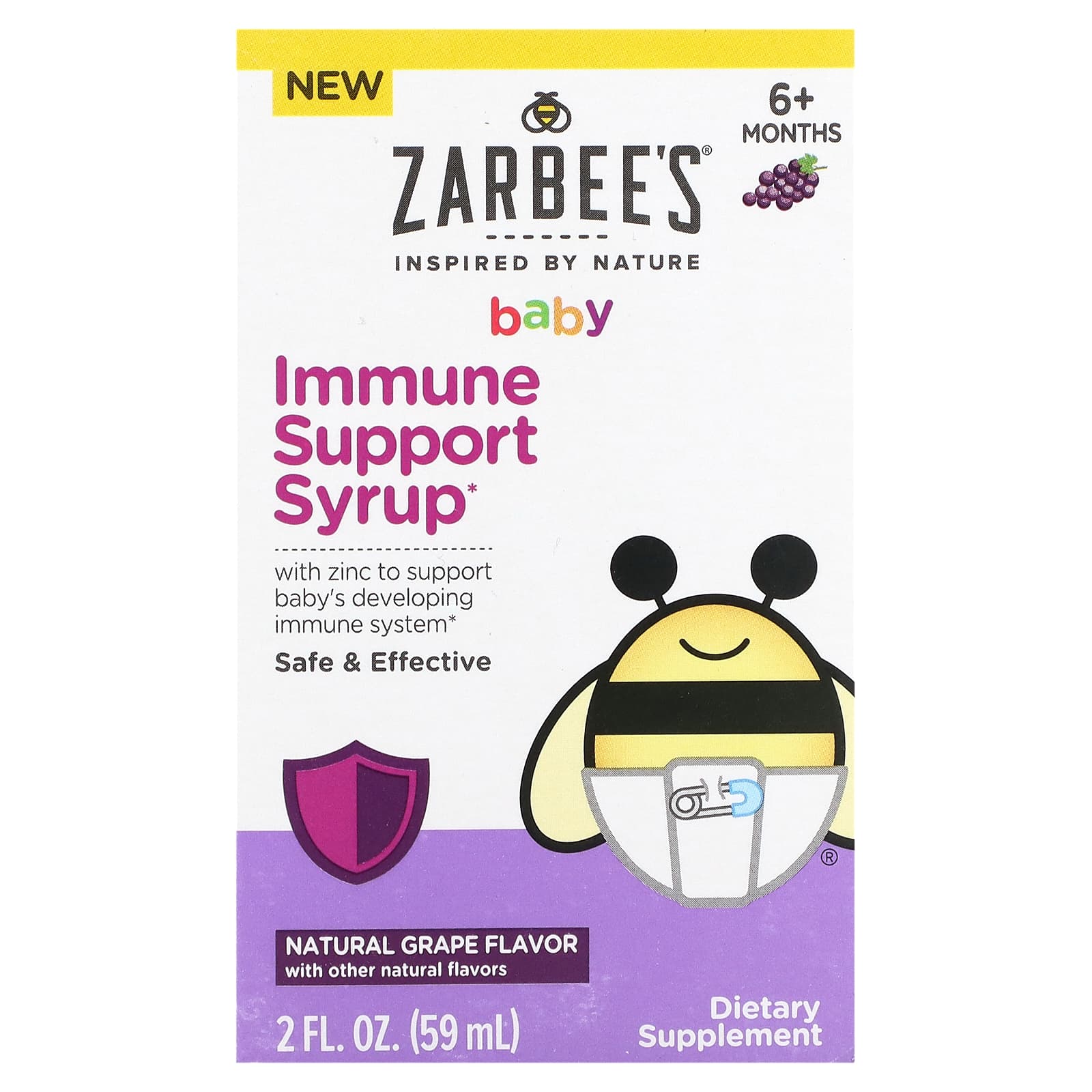 Zarbee's-Baby Immune Support Syrup-6+ Months-Grape-2 fl oz (59 ml)