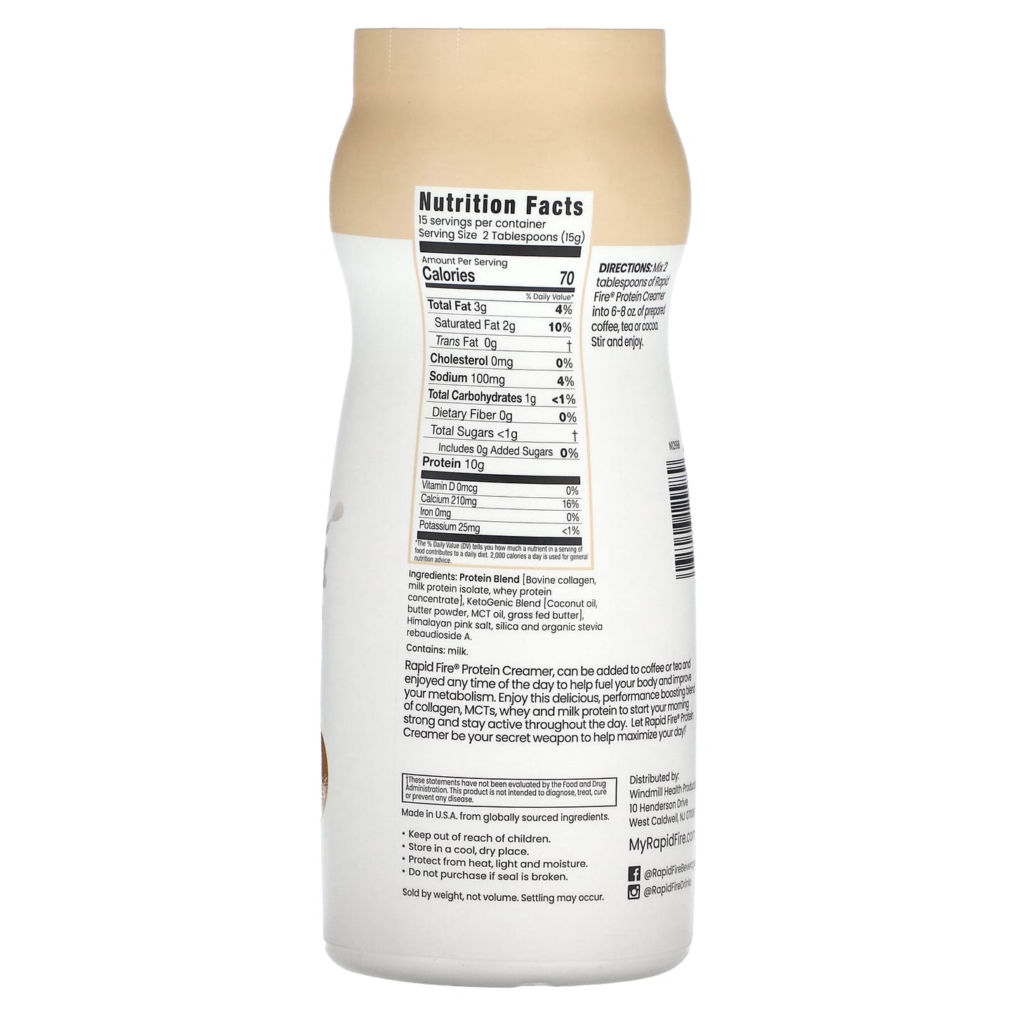 RAPIDFIRE, Protein Creamer, Toasted Hazelnut , 7.94 oz (225 g)