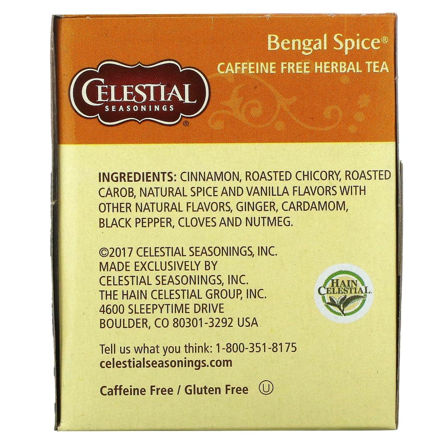 Celestial Seasonings, Herbal Tea, Bengal Spice, Caffeine Free, 20 Tea Bags, 1.7 oz (47 g)