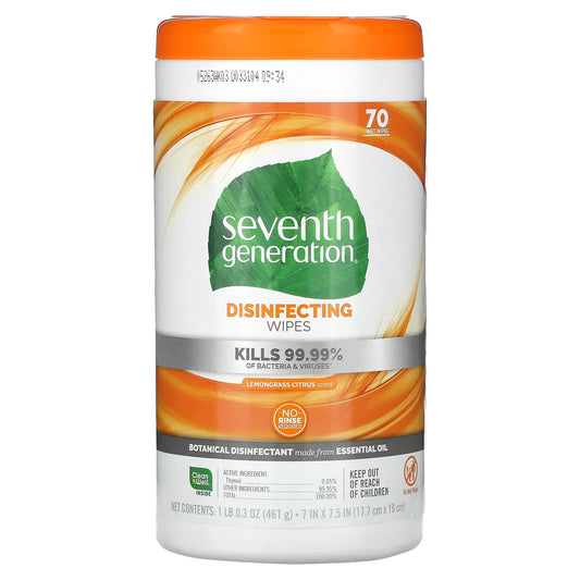 Seventh Generation-Disinfecting Wipes-Lemongrass Citrus-70 Wet Wipes-1 lb 0.3 oz (461 g)