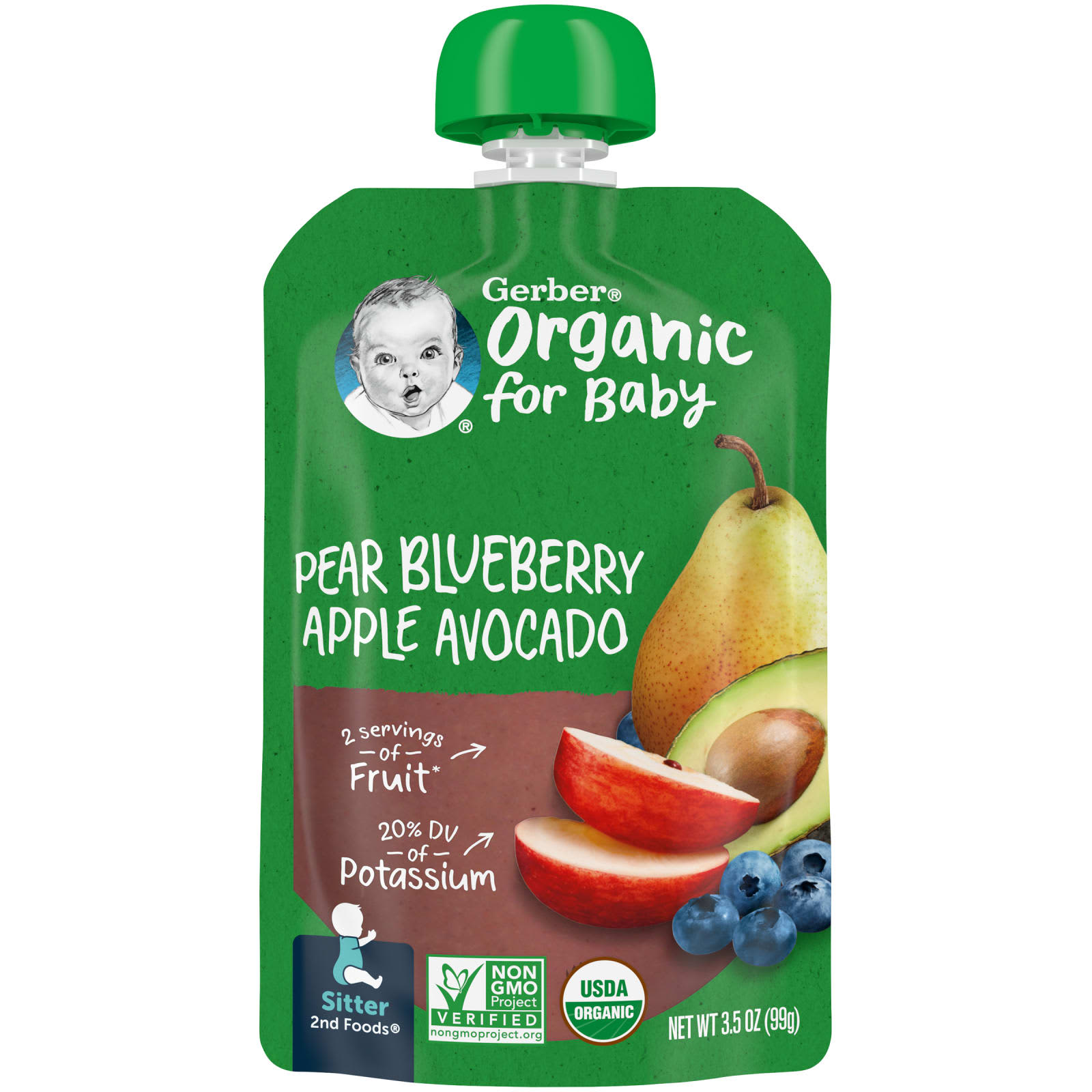 Gerber-Organic for Baby-2nd Foods-Pear-Blueberry-Apple-Avocado-3.5 oz (99 g)