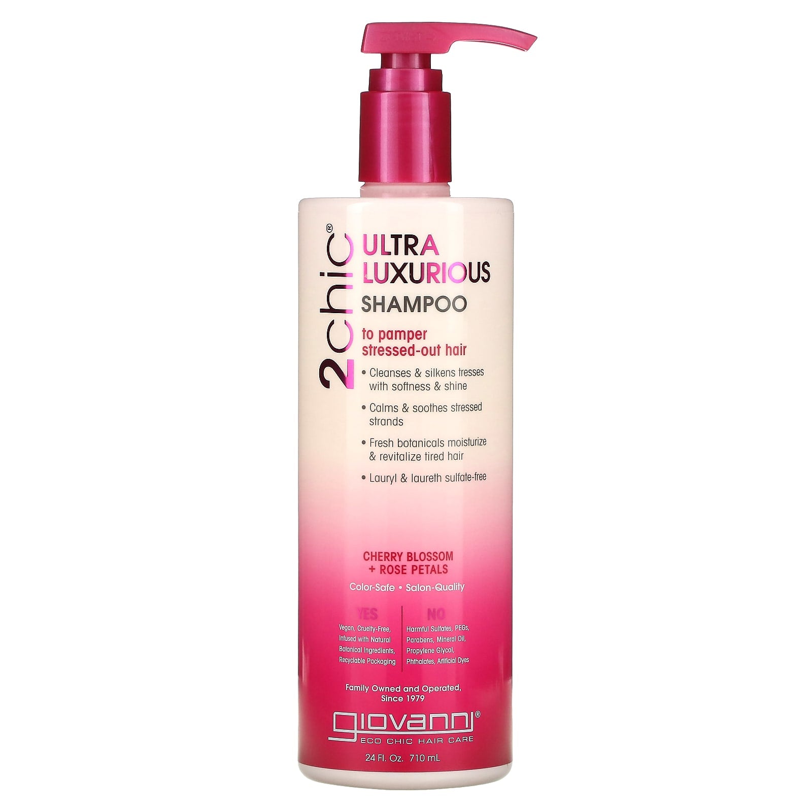 Giovanni-2chic-Ultra-Luxurious Shampoo-To Pamper Stressed-Out Hair-Cherry Blossom + Rose Petals-24 fl oz (710 ml)