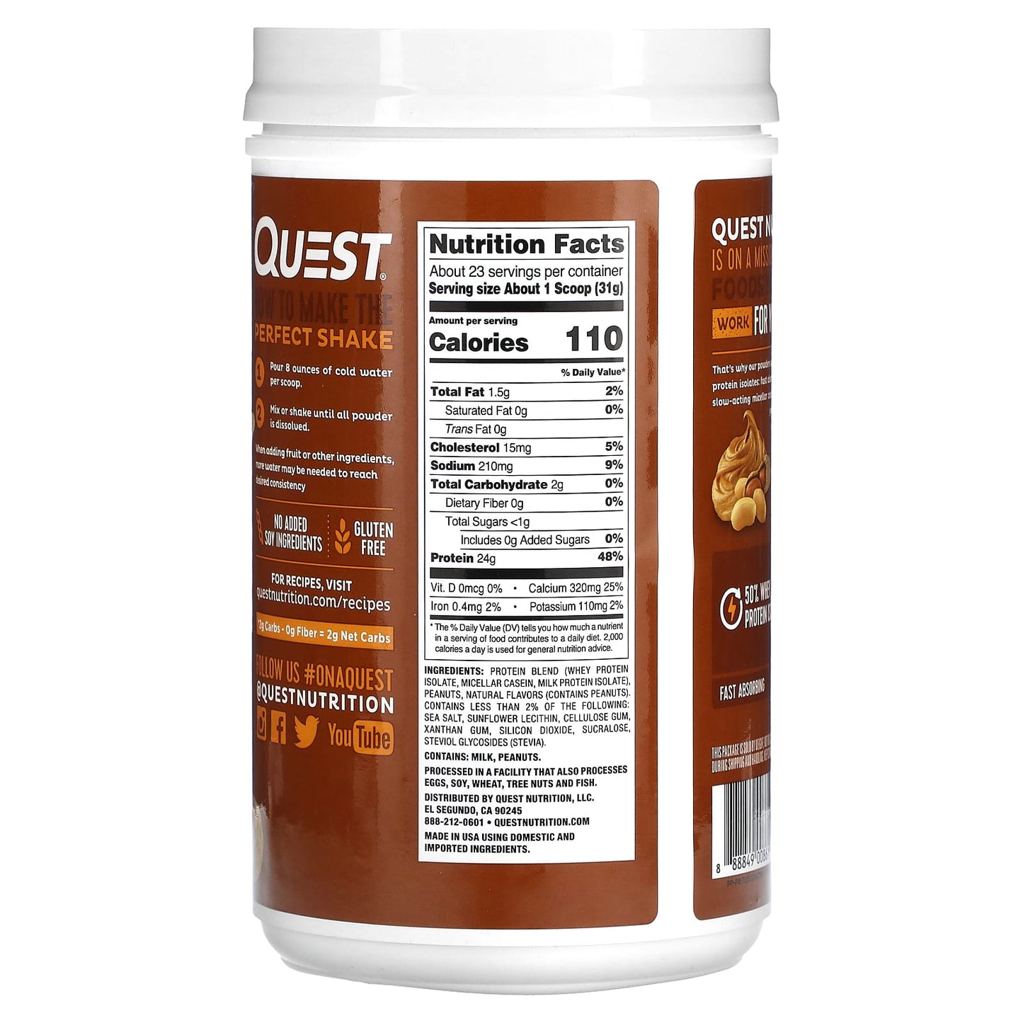 Quest Nutrition, Protein Powder, Peanut Butter, 1.6 lb (726 g)