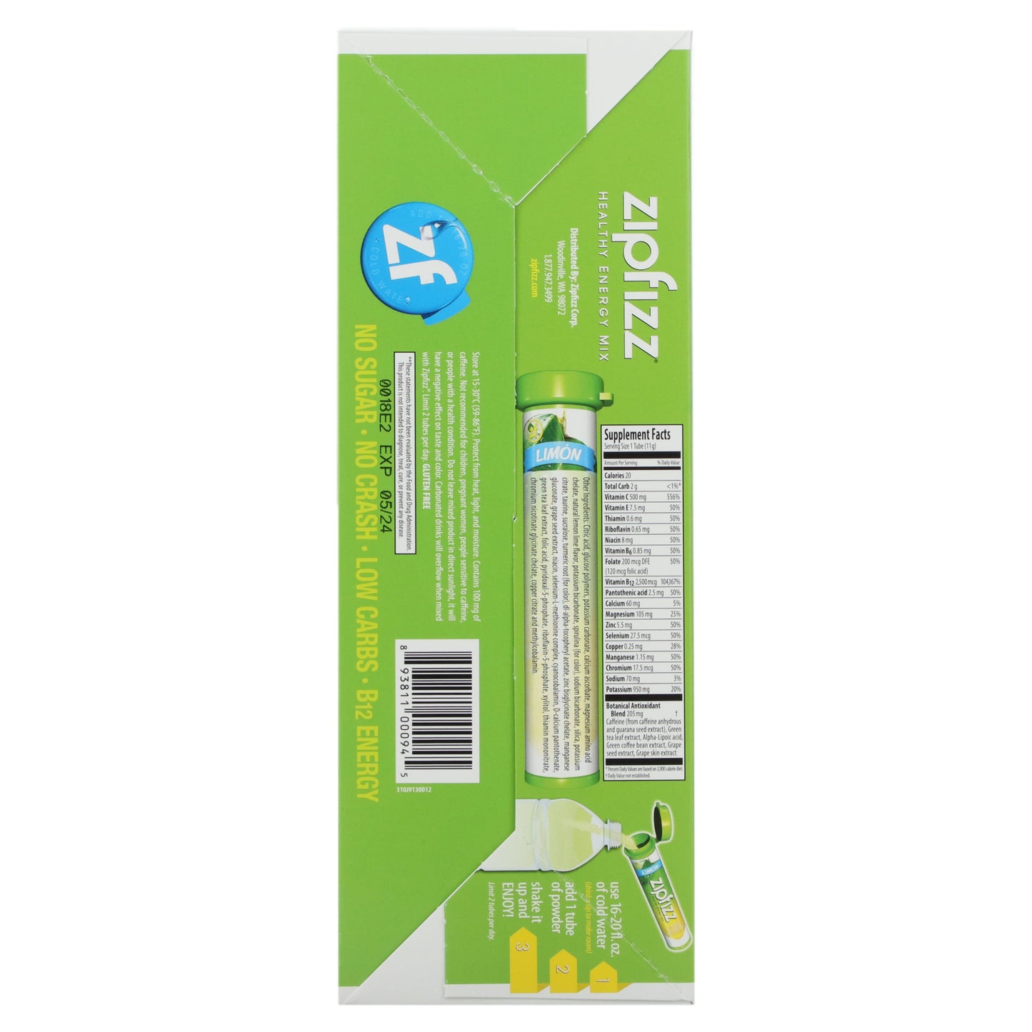 Zipfizz, Healthy Energy Mix with Vitamin B12, Limon, 20 Tubes, 0.39 oz (11 g) Each