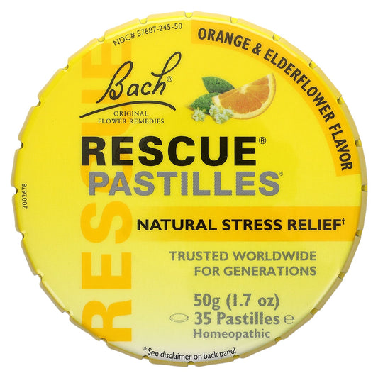 Bach-Rescue Pastilles-Natural Stress Relief-Orange & Elderflower-35 Pastilles-1.7 oz (50 g)