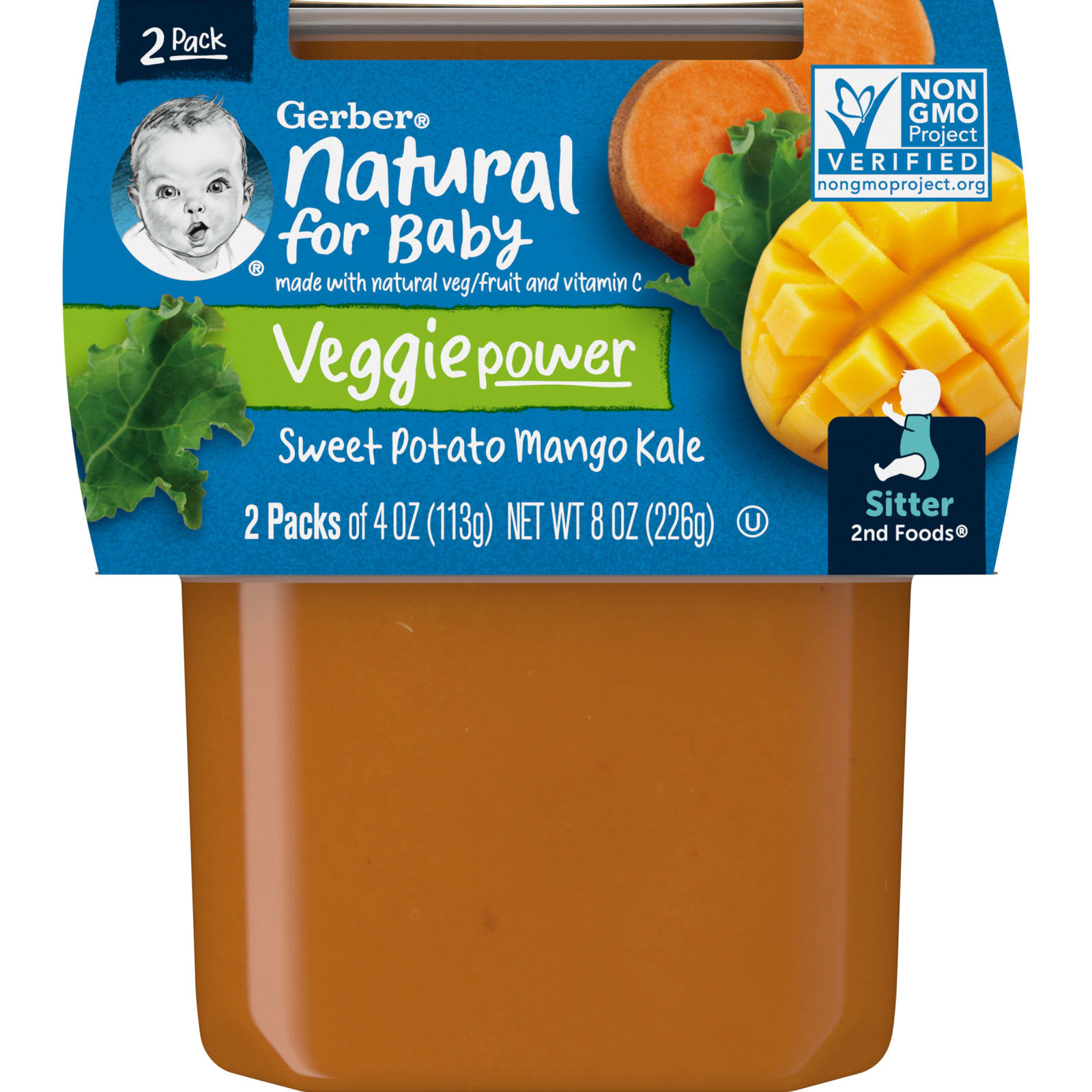 Gerber-Natural for Baby-Veggie Power-2nd Foods-Sweet Potato Mango Kale-2 Pack-4 oz (113 g) Each