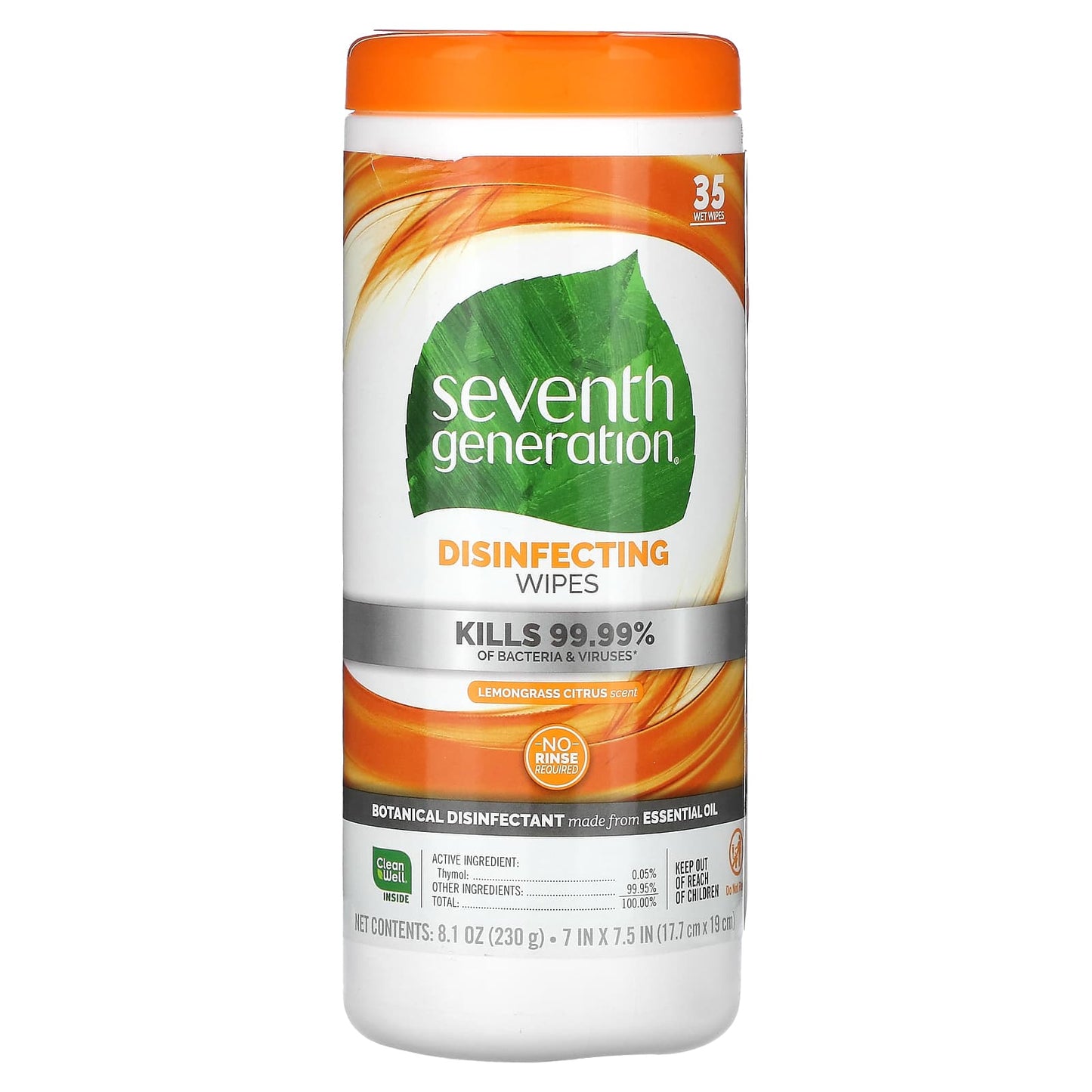 Seventh Generation-Disinfecting Wipes-Lemongrass Citrus-35 Wet Wipes-8.1 oz (230 g)