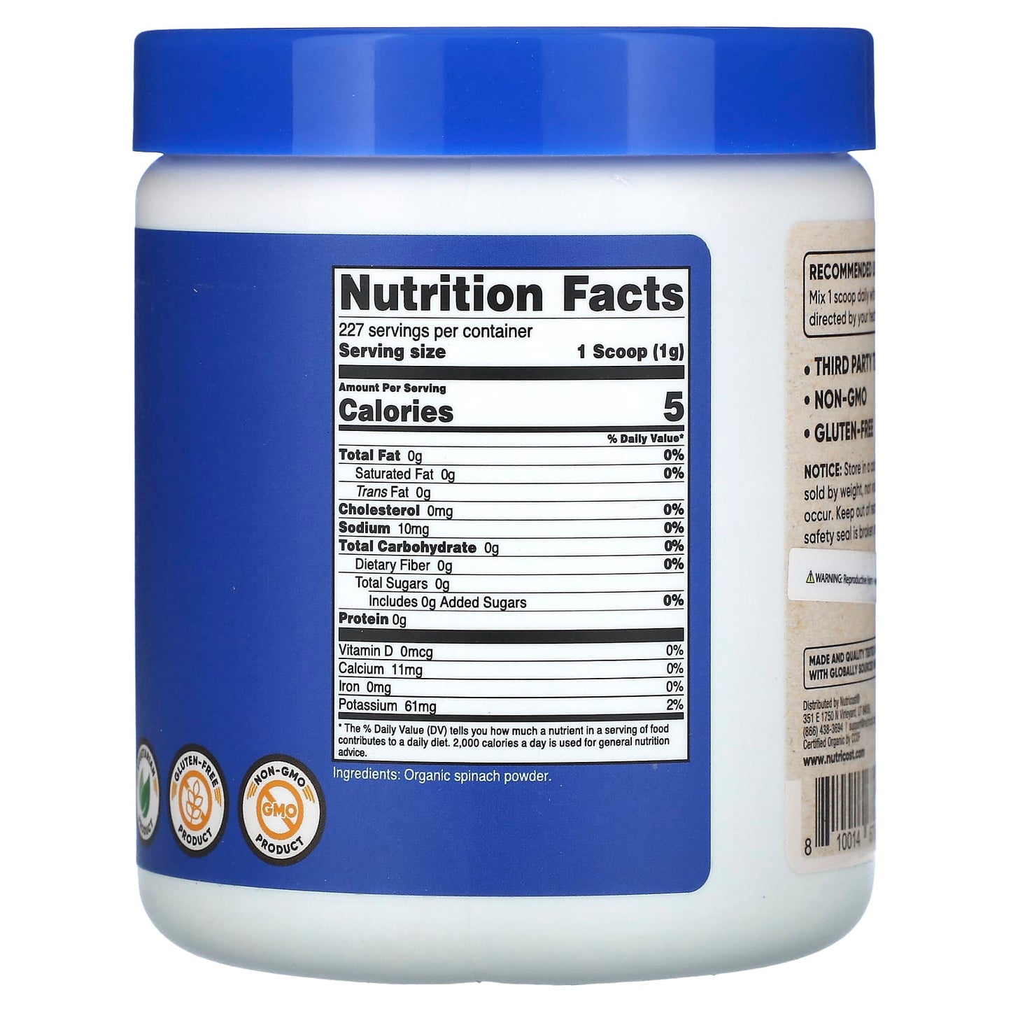 Nutricost, Organic Spinach Powder, Unflavored, 8 oz (227 g)