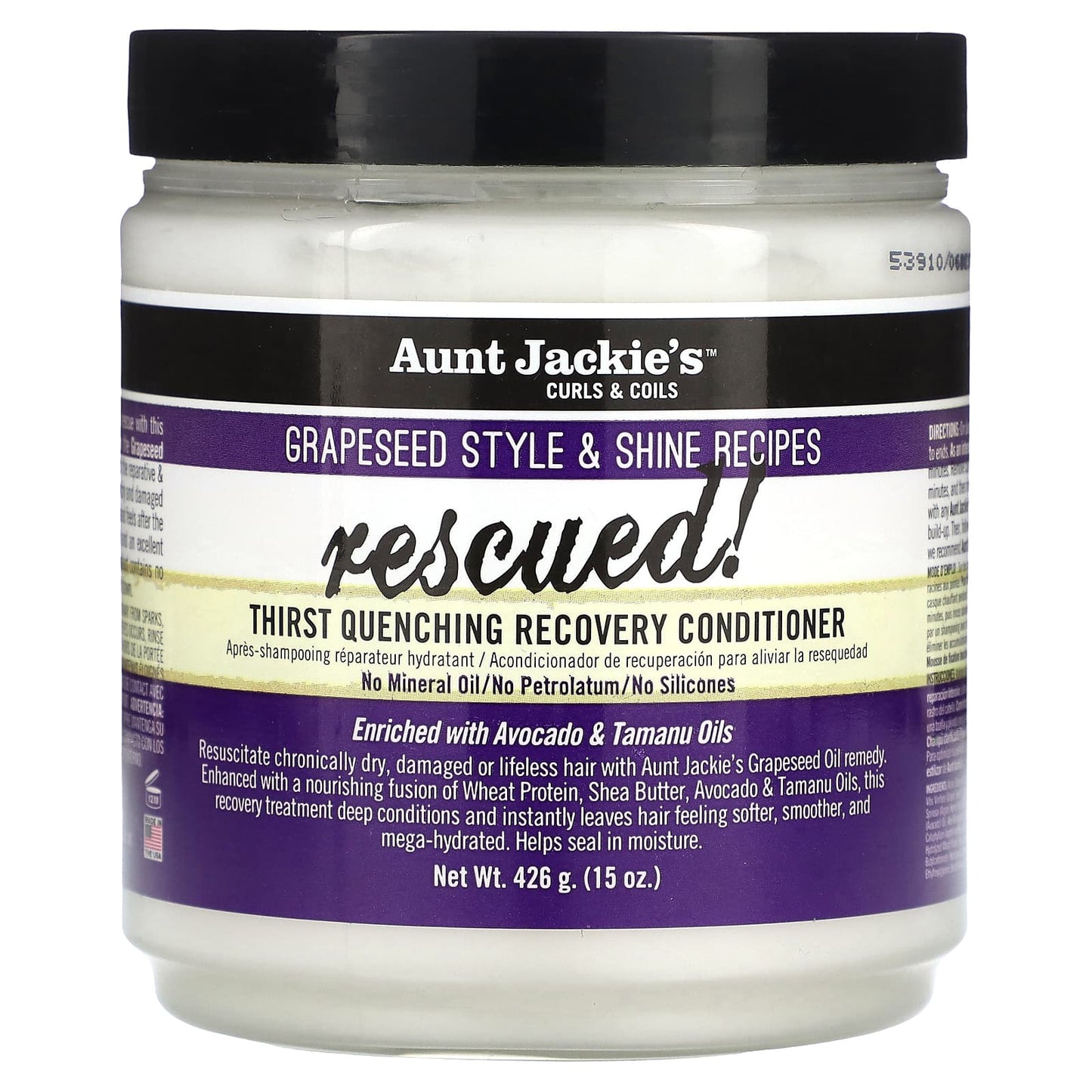 Aunt Jackie's Curls & Coils-Rescued-Thirst Quenching Recovery Conditioner-For Natural Curls-Coils & Waves-15 oz (426 g)