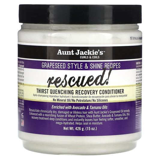 Aunt Jackie's Curls & Coils-Rescued-Thirst Quenching Recovery Conditioner-For Natural Curls-Coils & Waves-15 oz (426 g)