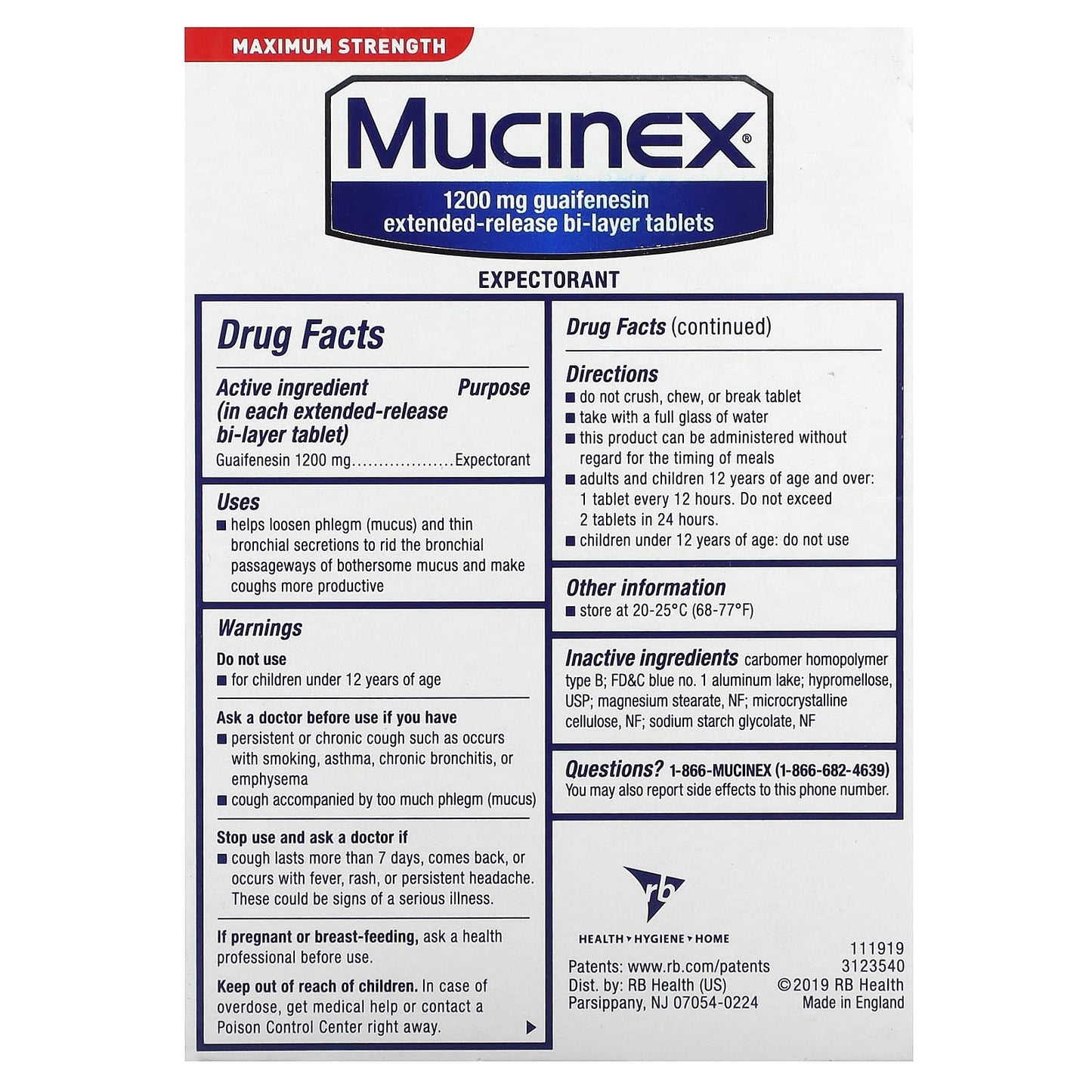 Mucinex, Expectorant, Maximum Strength, 28 Extended-Release Bi-Layer Tablets