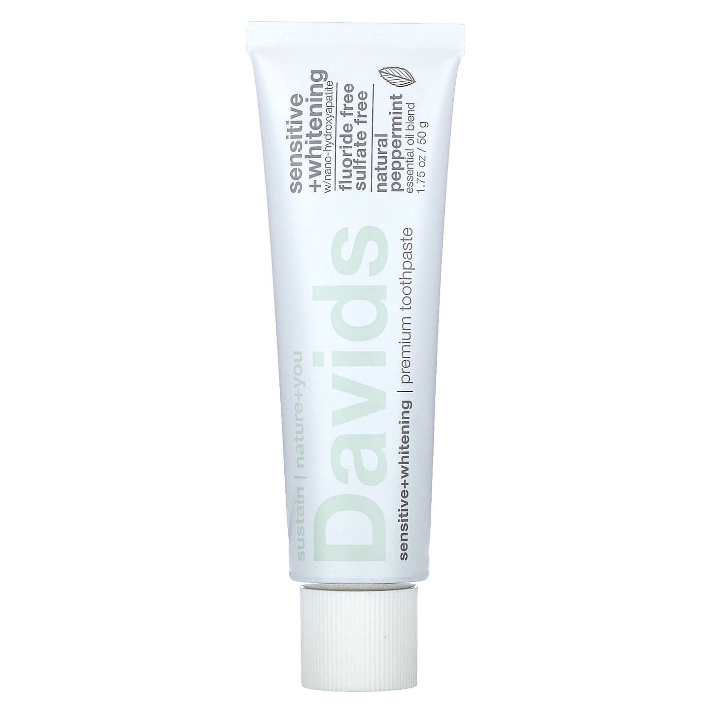 Davids Natural Toothpaste-Premium Toothpaste-Sensitive + Whitening-Natural Peppermint-1.75 oz (50 g)