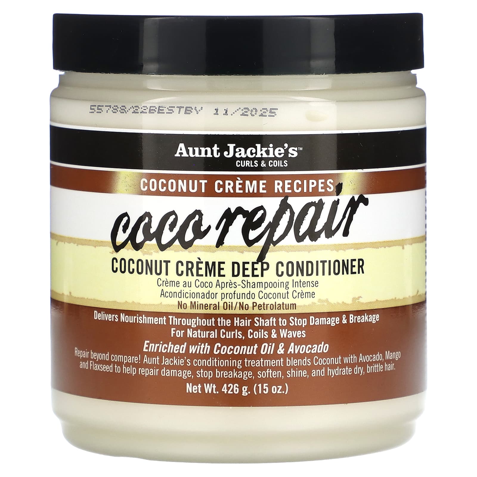 Aunt Jackie's Curls & Coils-Coco Repair-Coconut Creme Deep Conditioner-15 oz (426 g)