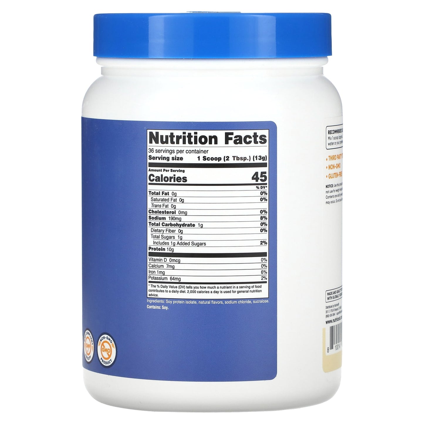 Nutricost, Soy Protein Isolate, Vanilla, 1 lb (454 g)