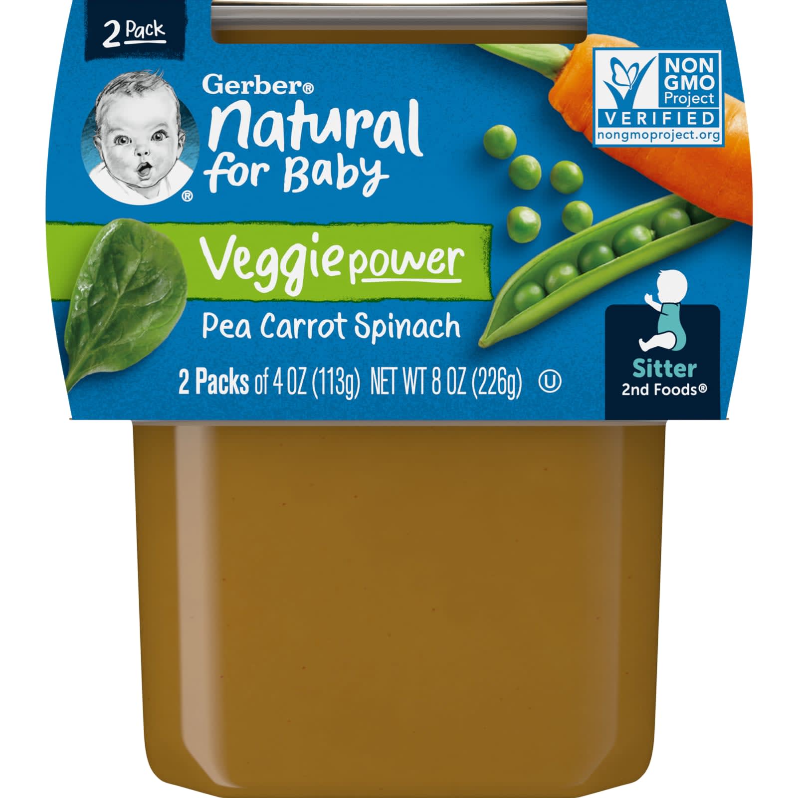 Gerber-Natural for Baby-Veggie Power-2nd Foods-Pea Carrot Spinach-2 Pack-4 oz (113 g) Each