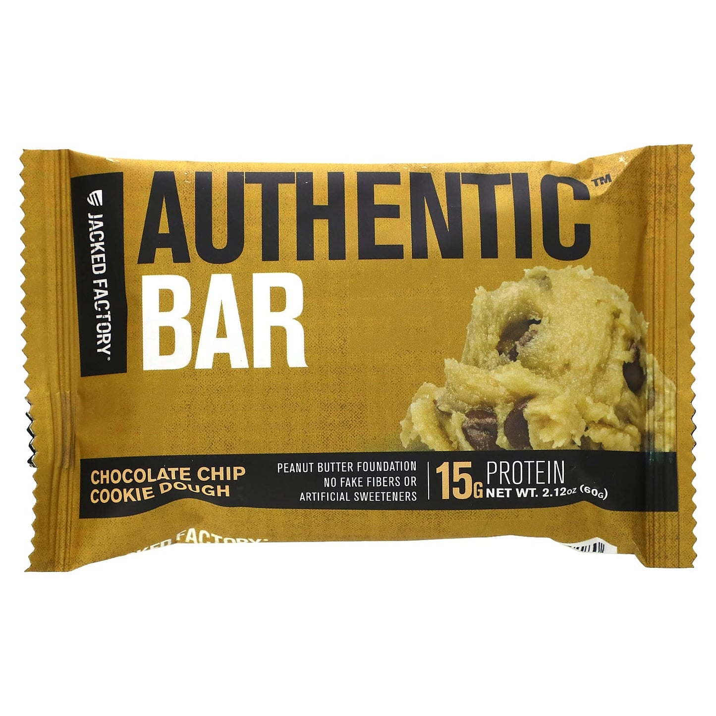 Jacked Factory, Authentic Bar, Protein Bar, Chocolate Chip Cookie Dough, 12 Bars, 2.12 oz (60 g) Each