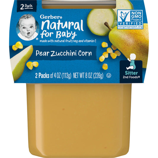 Gerber-Natural for Baby-2nd Foods-Pear Zucchini Corn-2 Pack-4 oz (113 g) Each