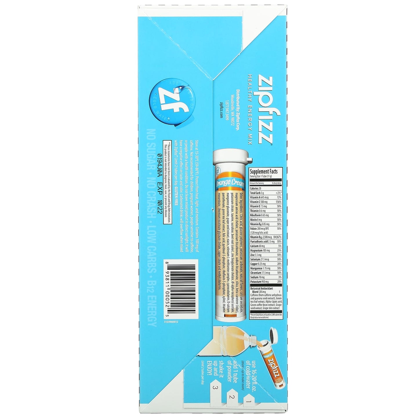 Zipfizz, Healthy Sports Energy Mix with Vitamin B12, Orange Cream, 20 Tubes, 0.39 oz (11 g) Each