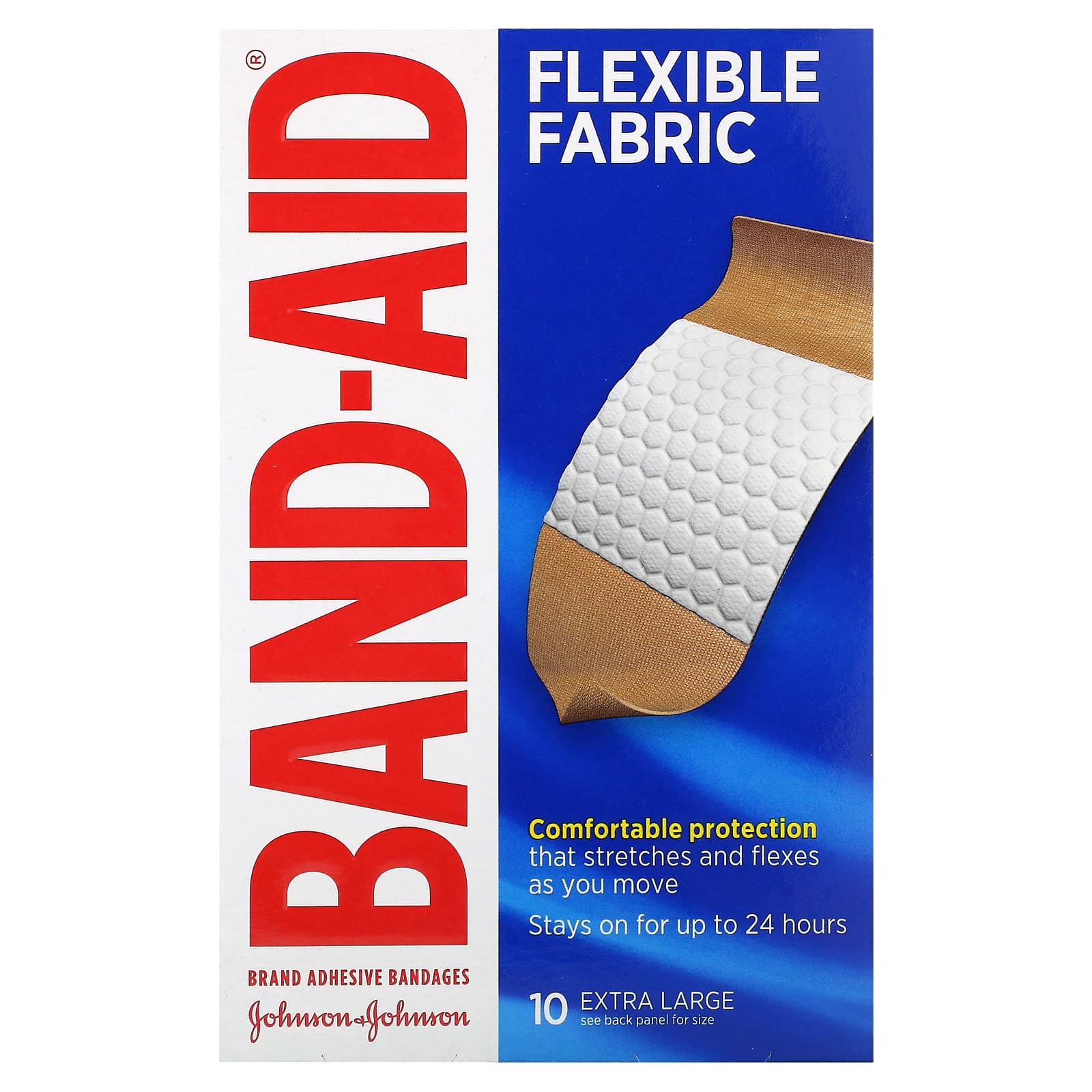 Band Aid-Adhesive Bandages-Flexible Fabric-Extra Large-10 Bandages