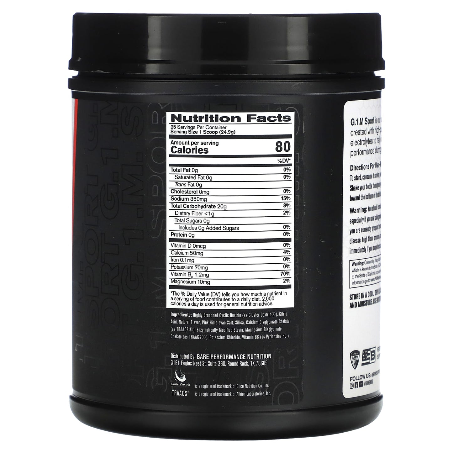 Bare Performance Nutrition, G.1.M Sport, Salted Watermelon, 1 lb 5.98 oz (623 g)