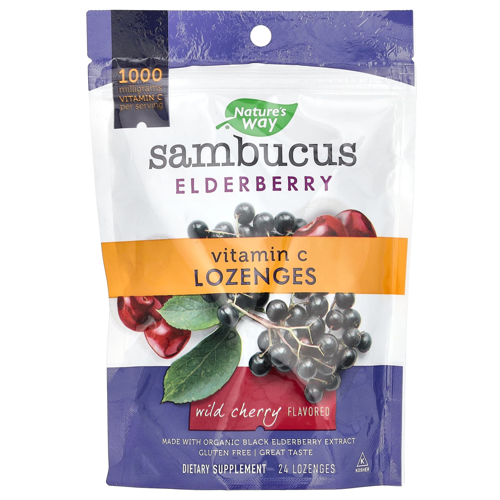 Nature's Way-Sambucus Elderberry-Vitamin C Lozenges-Wild Cherry -24 Lozenges