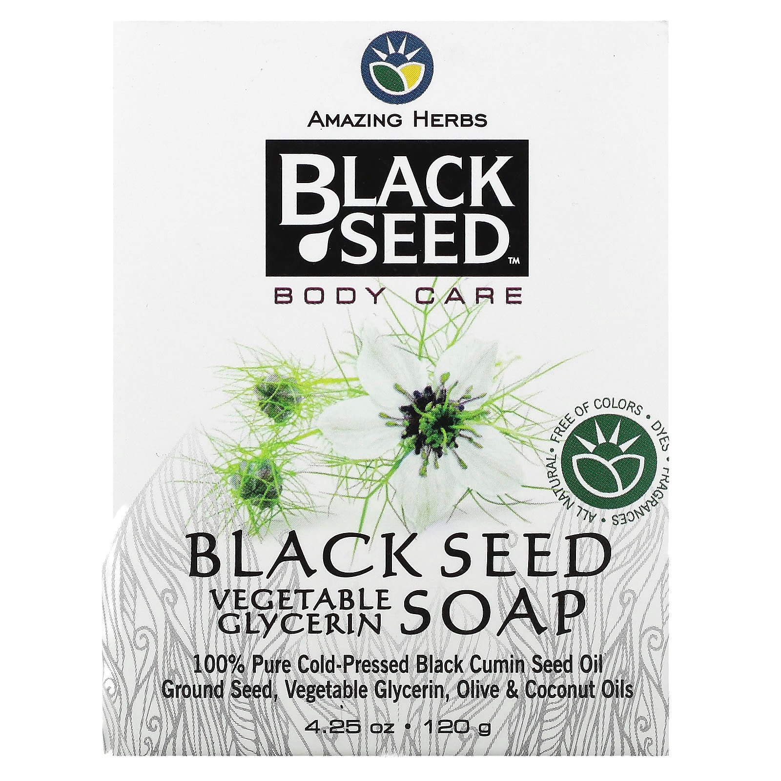 Amazing Herbs-Black Seed-Body Care-Vegetable Glycerin Bar Soap-4.25 oz (120 g)