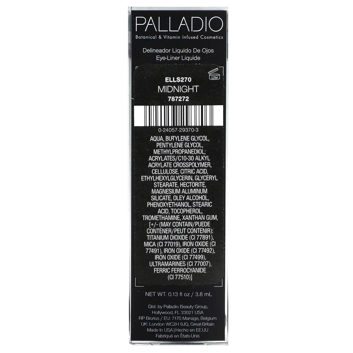 Palladio, Liquid Eyeliner, Midnight ELLS270, 0.13 fl oz (3.8 ml)