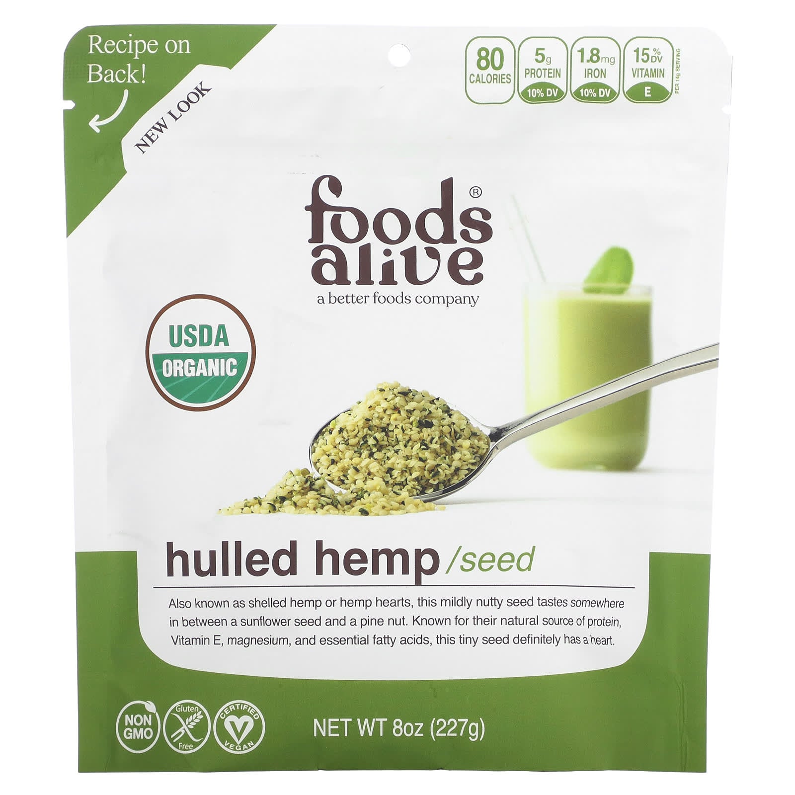 Foods Alive-Organic Hulled Hemp Seeds-8 oz (227 g)