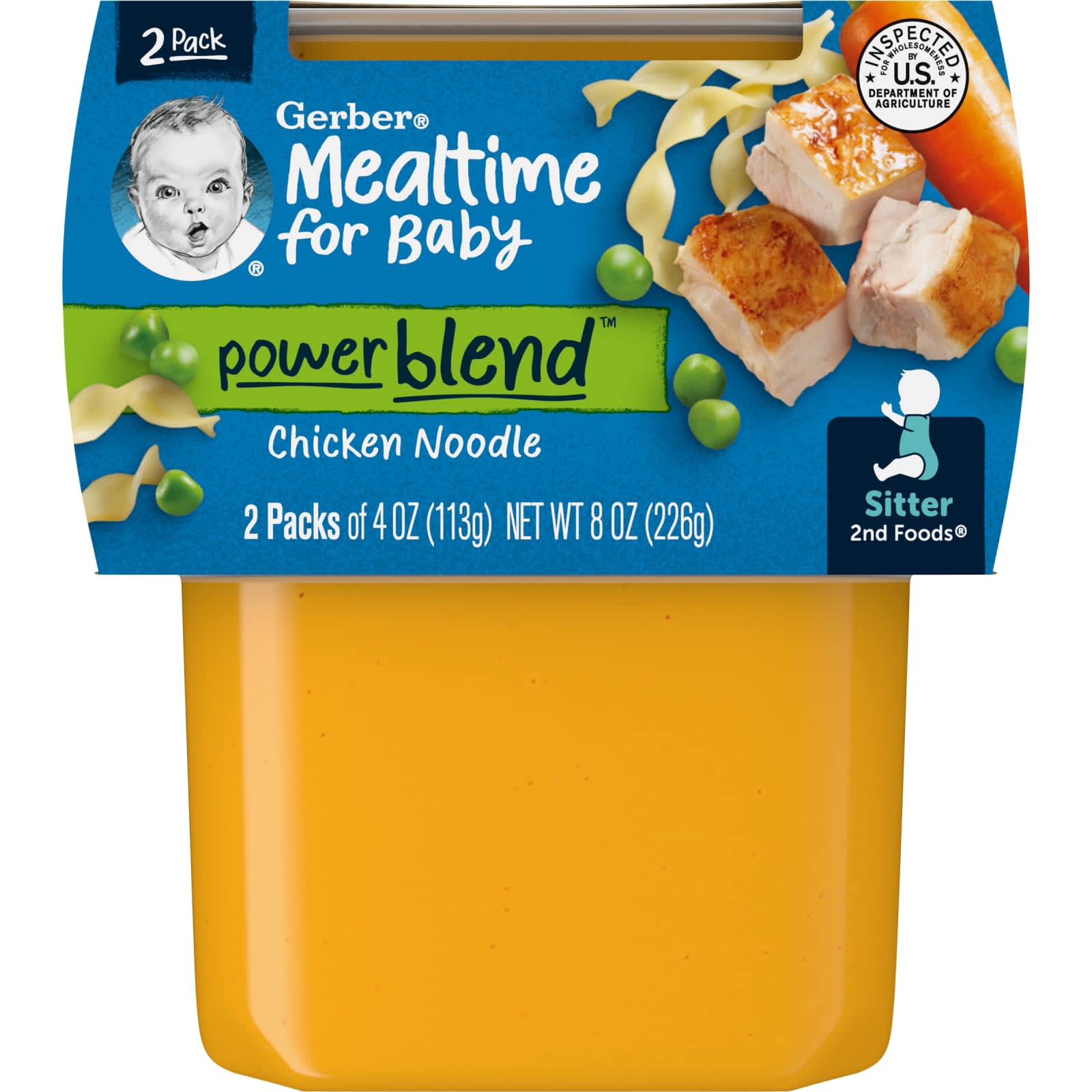 Gerber-Mealtime for Baby-Power Blend-2nd Foods-Chicken Noodle-2 Pack-4 oz (113 g) Each