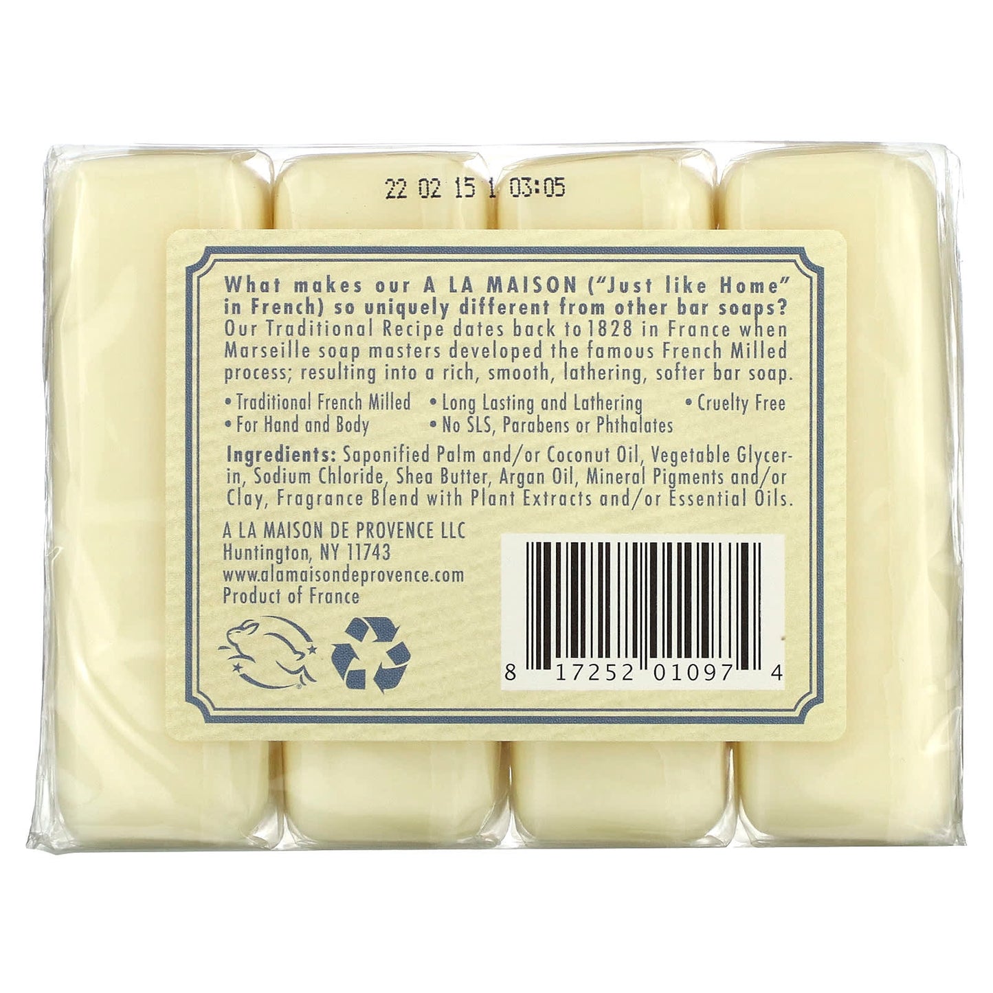 A La Maison de Provence, Hand & Body Bar Soap, Fresh Sea Salt, 4 Bars, 3.5 oz (100 g) Each