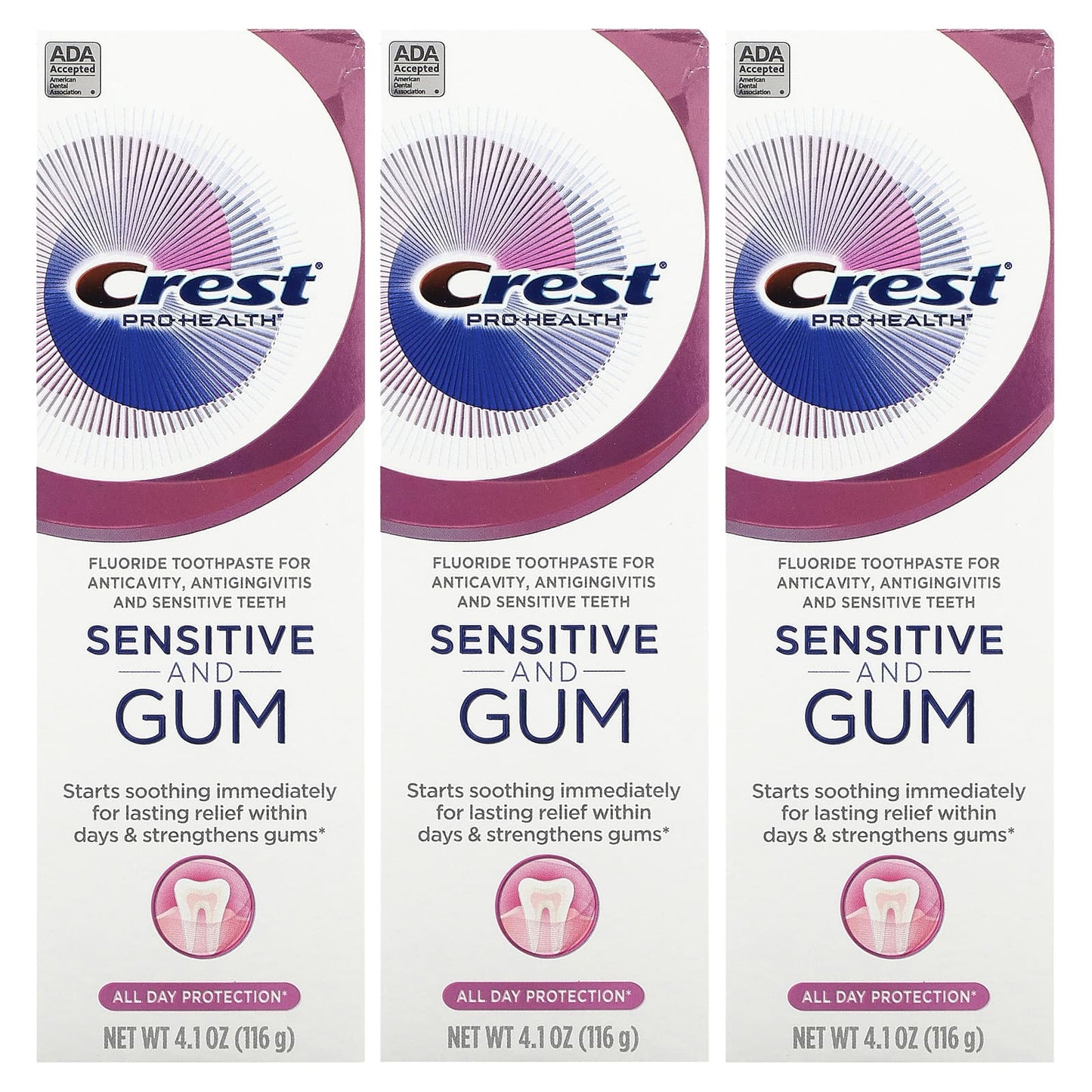 Crest, Pro Health, Sensitive and Gum, Fluoride Toothpaste, 3 Pack, 4.1 oz (116 g) Each