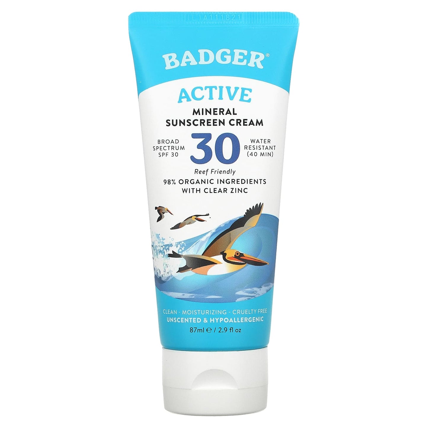 Badger Company-Active-Mineral Sunscreen Cream-SPF 30-Unscented-2.9 fl oz (87 ml)