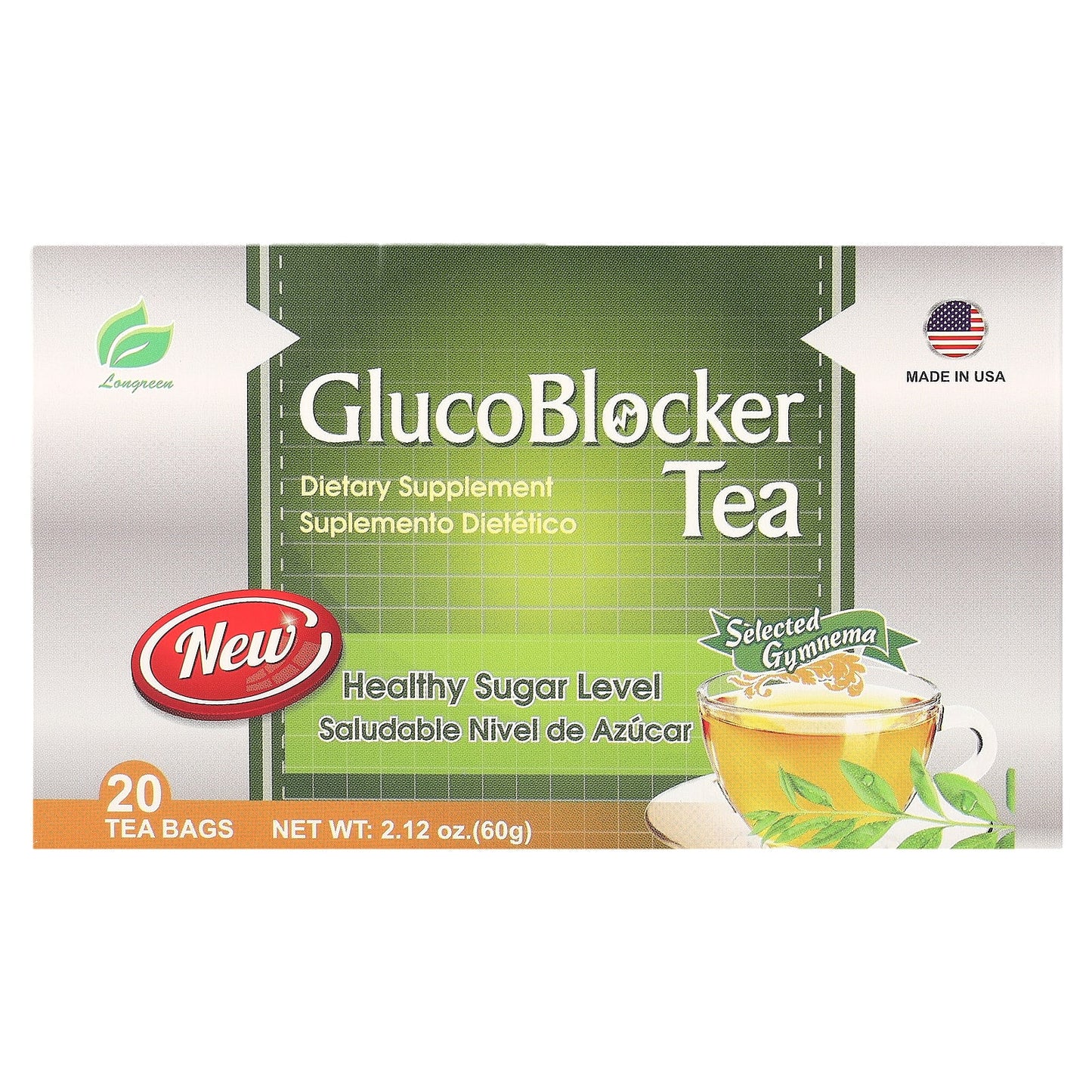 Longreen-GlucoBlocker Tea-Selected Gymnema-20 Tea Bags-2.12 oz (60 g)