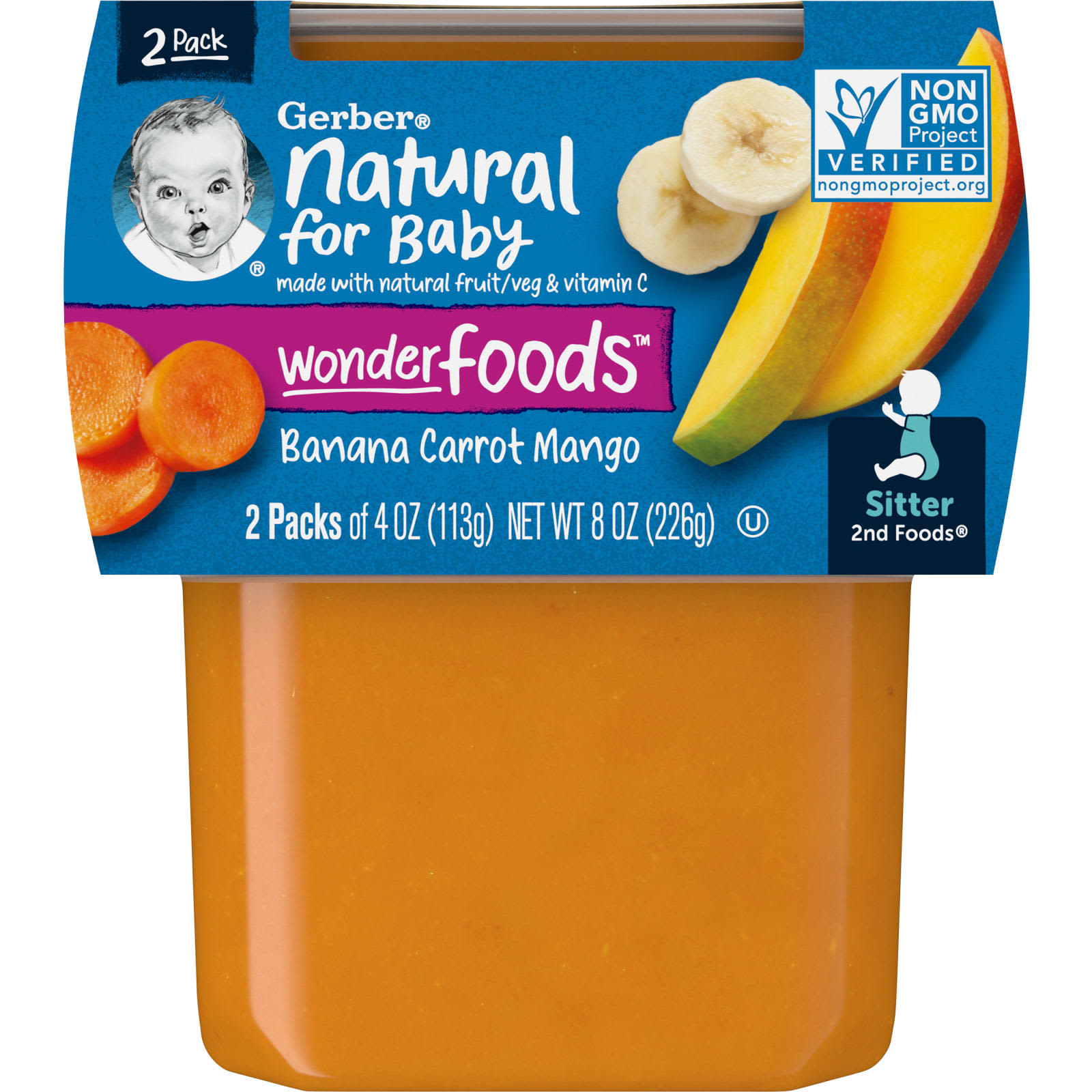 Gerber-Natural for Baby-Wonder Foods-2nd Foods-Banana Carrot Mango-2 Pack-4 oz (113 g) Each