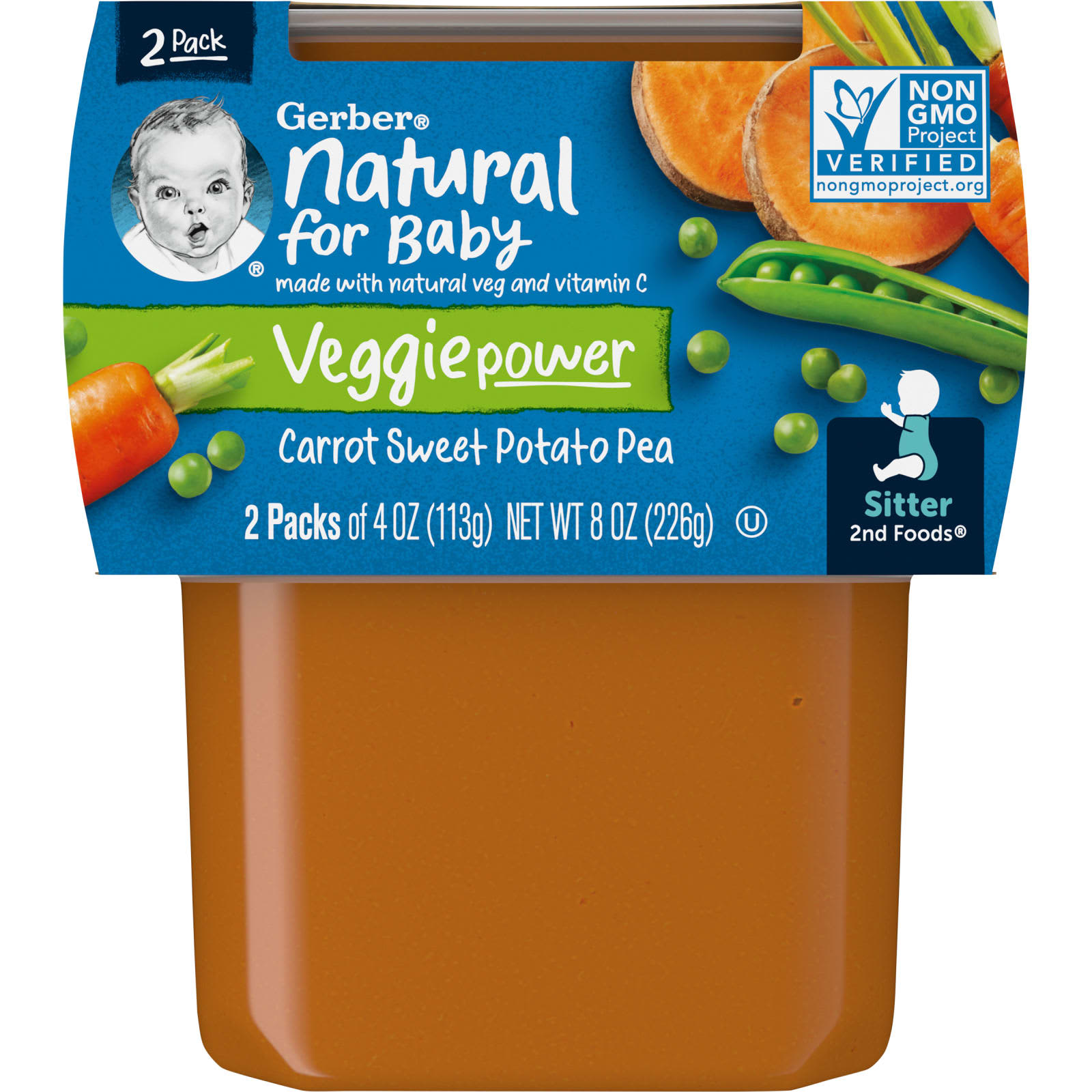 Gerber-Natural for Baby-Veggie Power-2nd Foods-Carrot Sweet Potato Pea-2 Pack-4 oz (113 g) Each